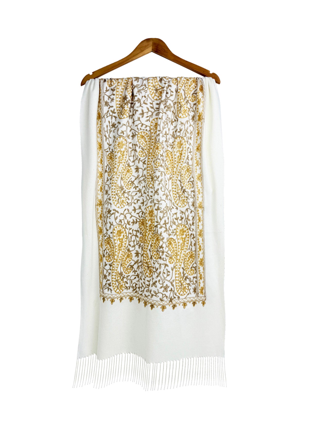 Embroidered Viscose Wool Blend Scarf