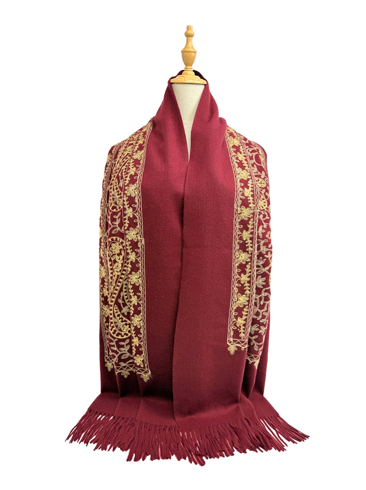 Embroidered Viscose Wool Blend Scarf