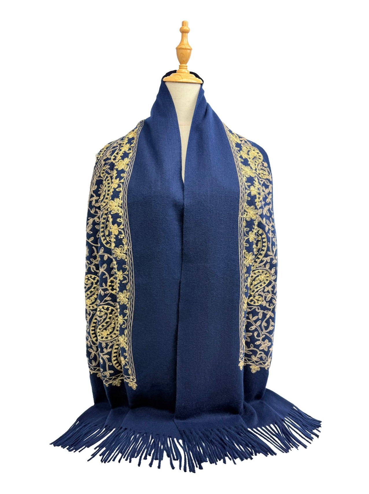 Embroidered Viscose Wool Blend Scarf