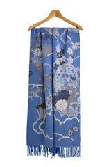 Galaxy of Flowers Print Wool-Blend Scarf with Tassels