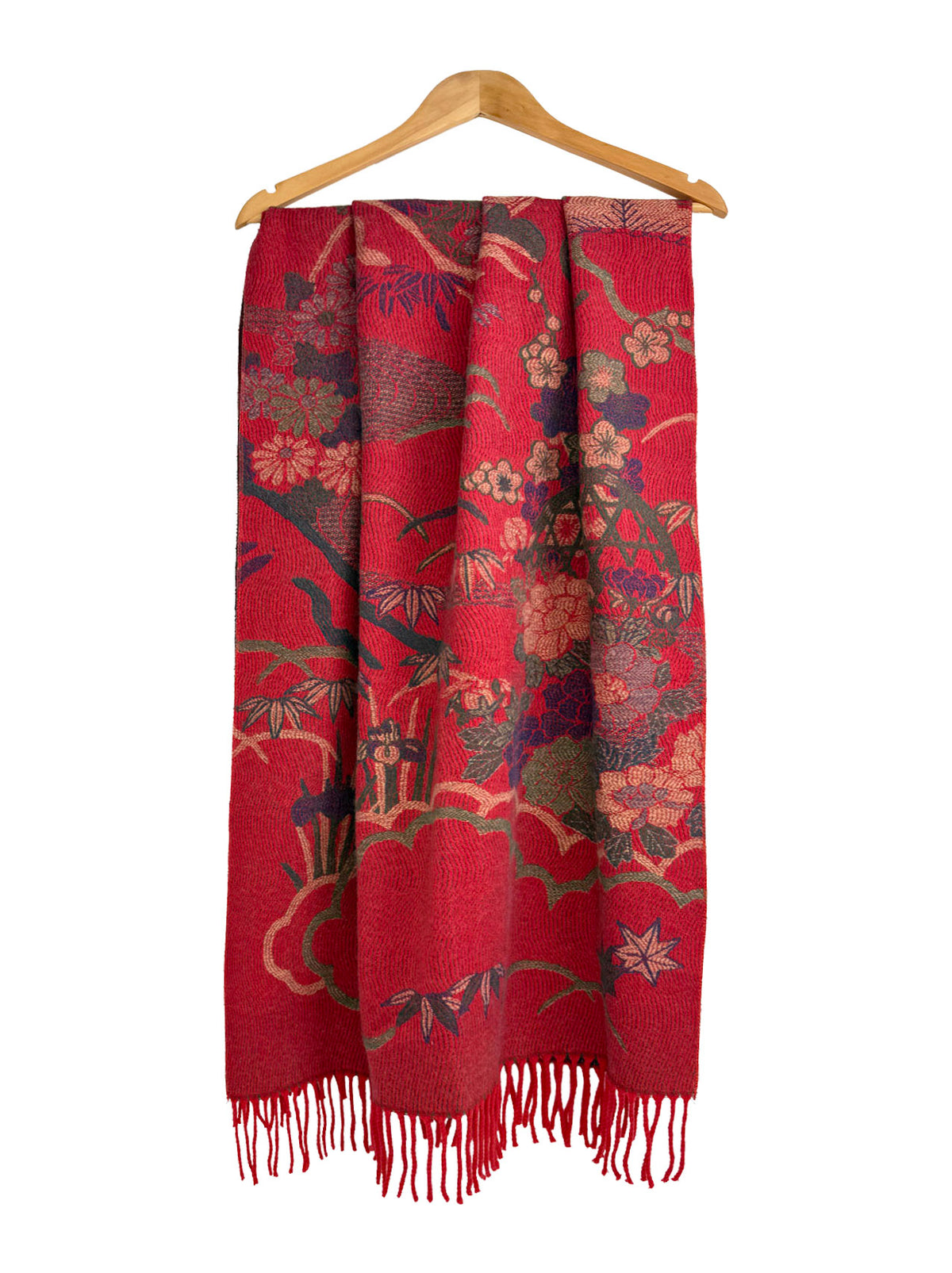 Galaxy of Flowers Print Wool-Blend Scarf with Tassels