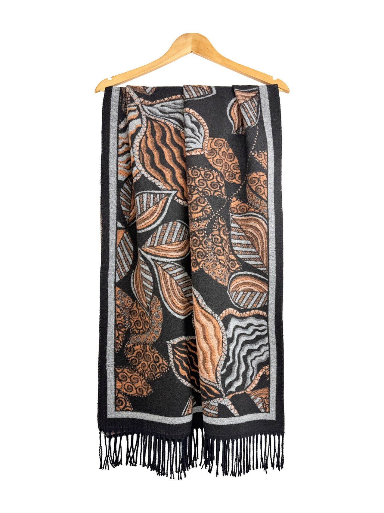 Assorted Leaves Printing Scarf with Tassels