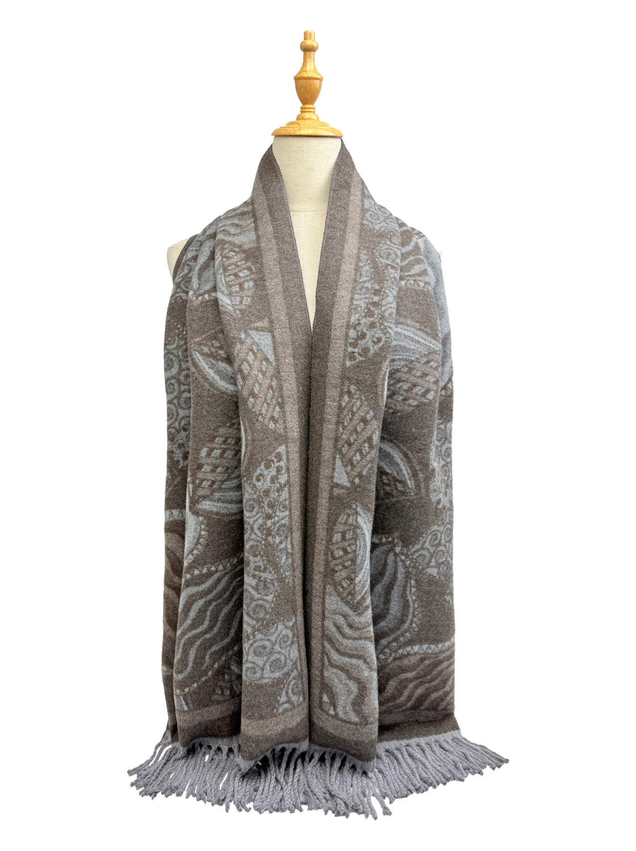 Assorted Leaves Printing Scarf with Tassels