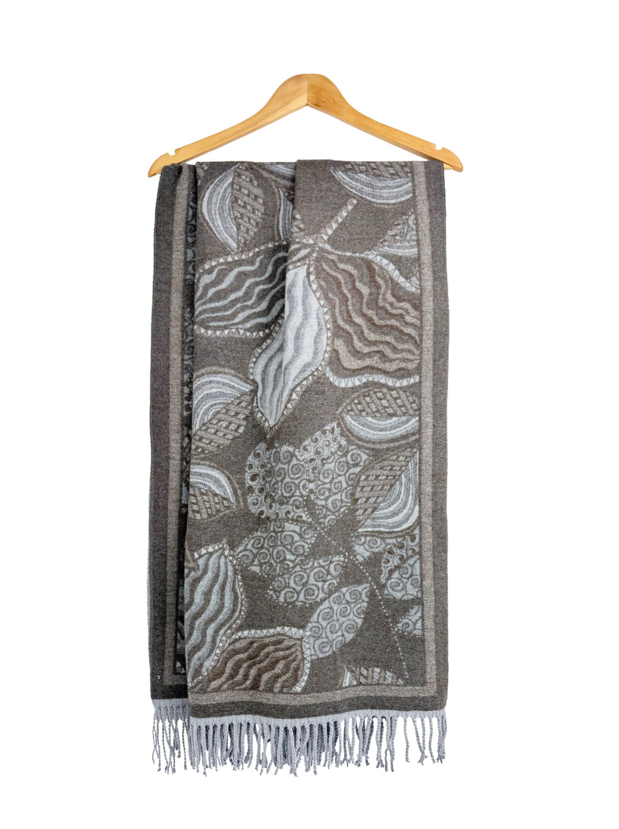Assorted Leaves Printing Scarf with Tassels