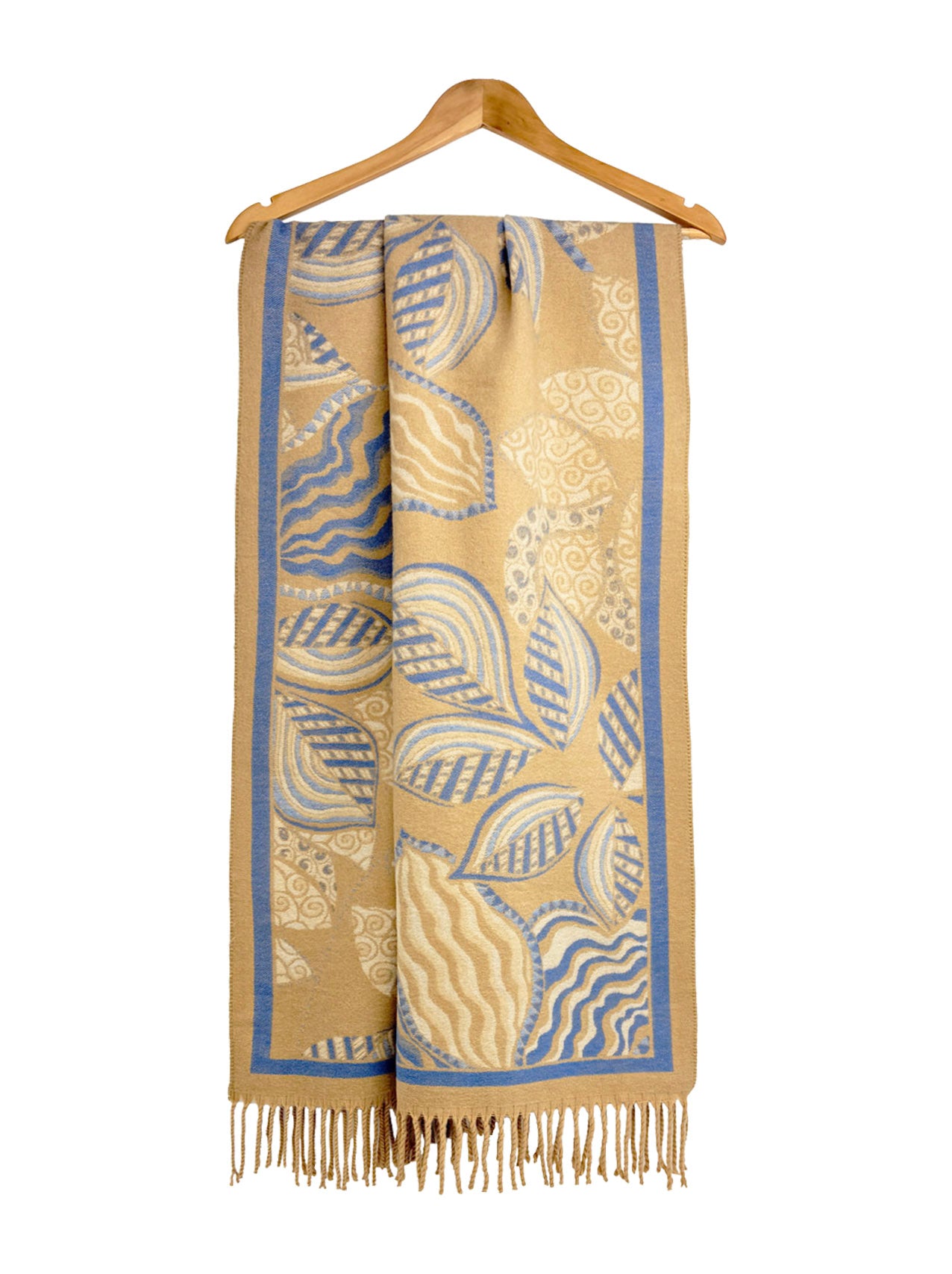 Assorted Leaves Printing Scarf with Tassels