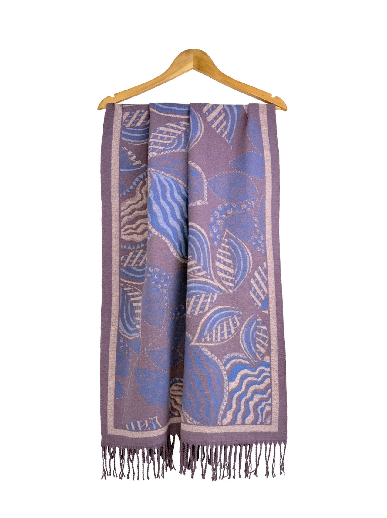 Assorted Leaves Printing Scarf with Tassels