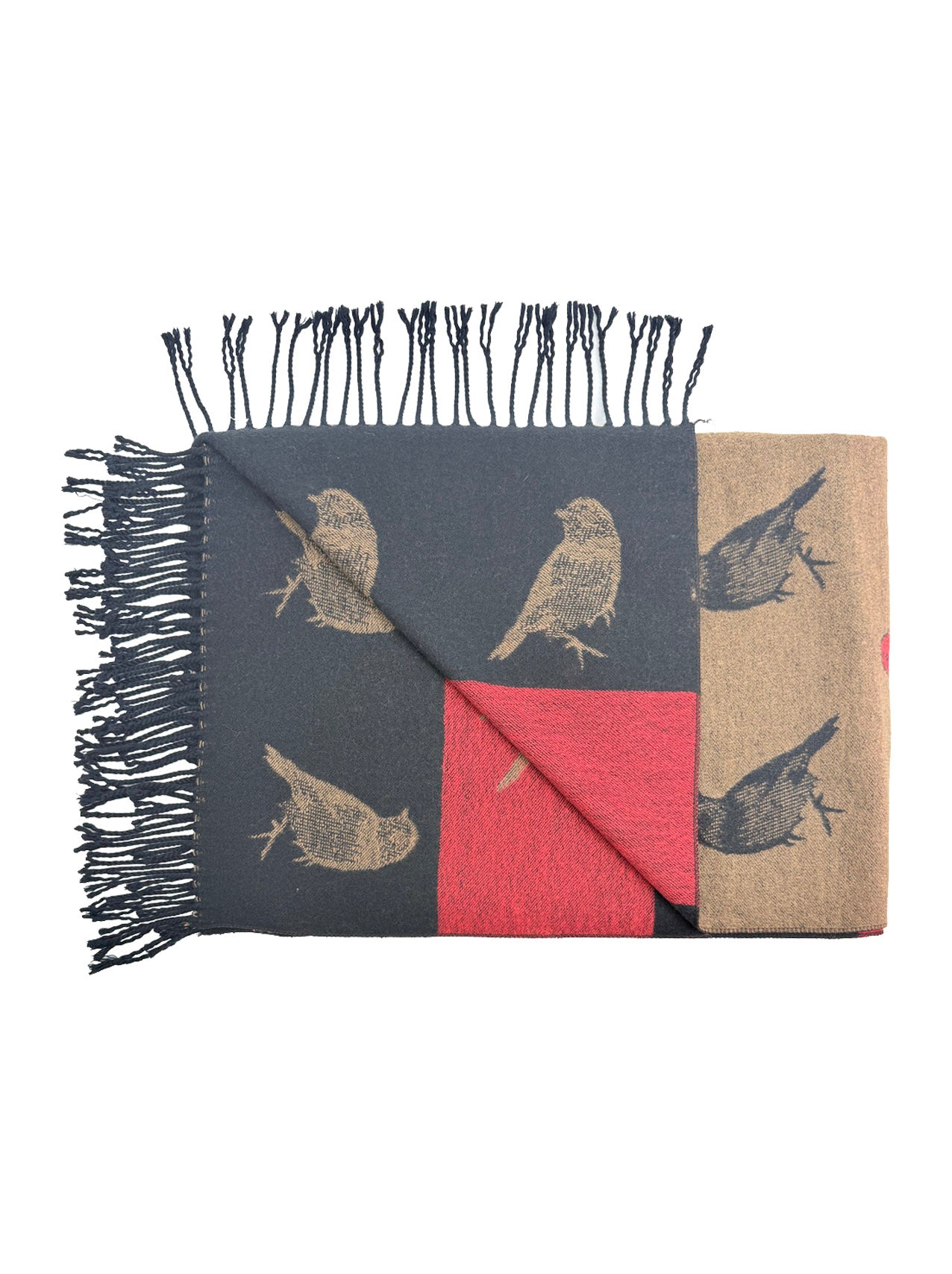 Bird Pattern Viscose Wool Blend Scarf
