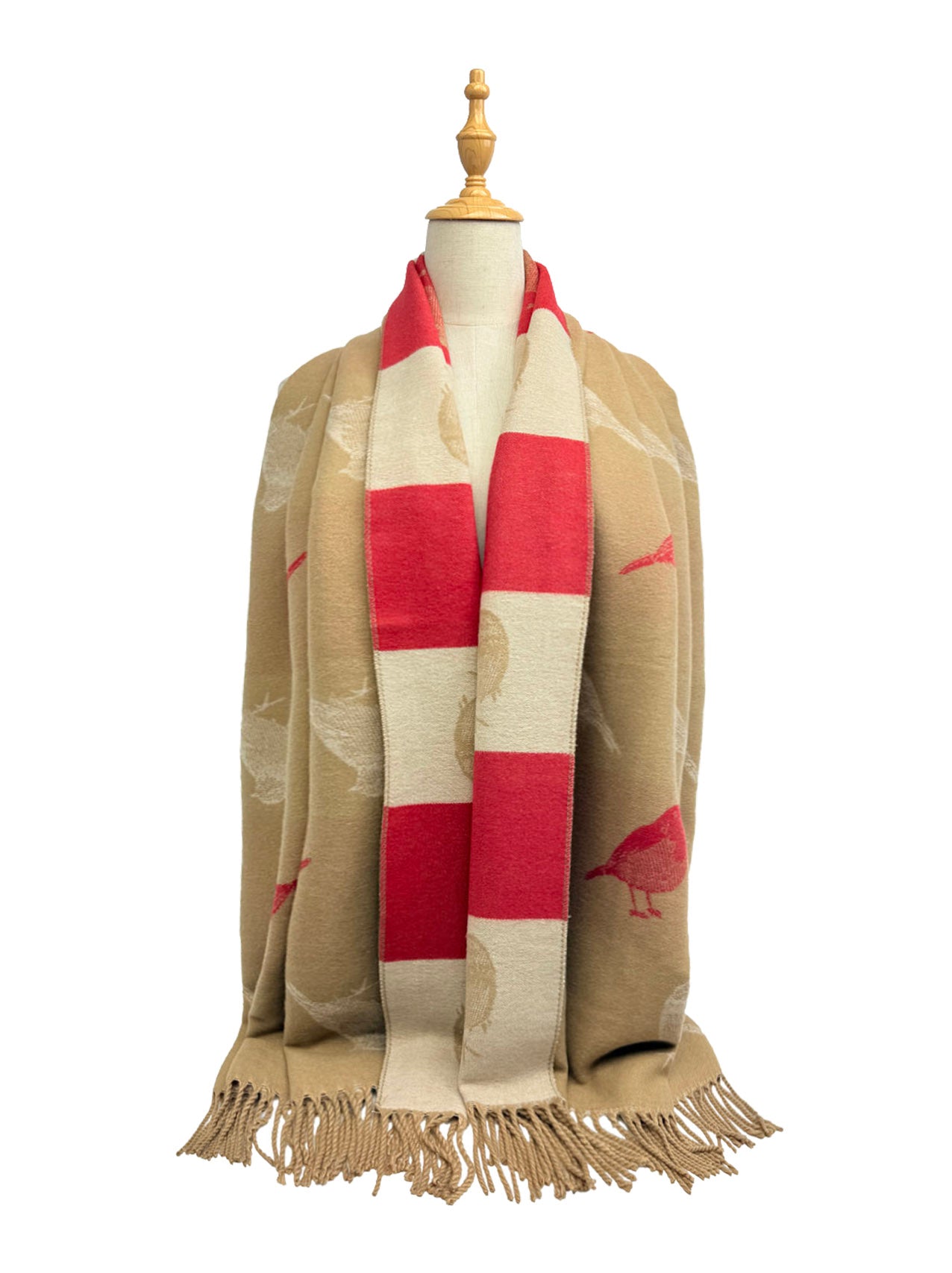 Bird Pattern Viscose Wool Blend Scarf