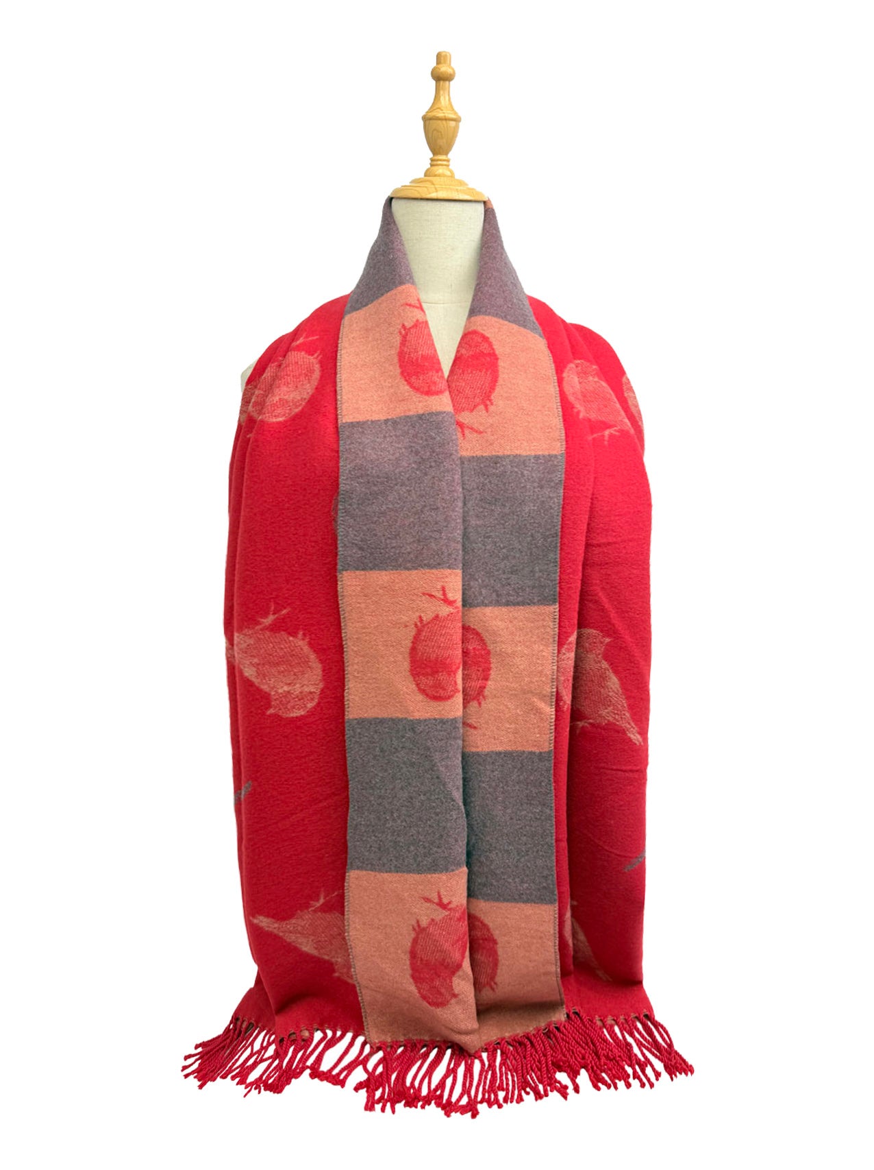 Bird Pattern Viscose Wool Blend Scarf