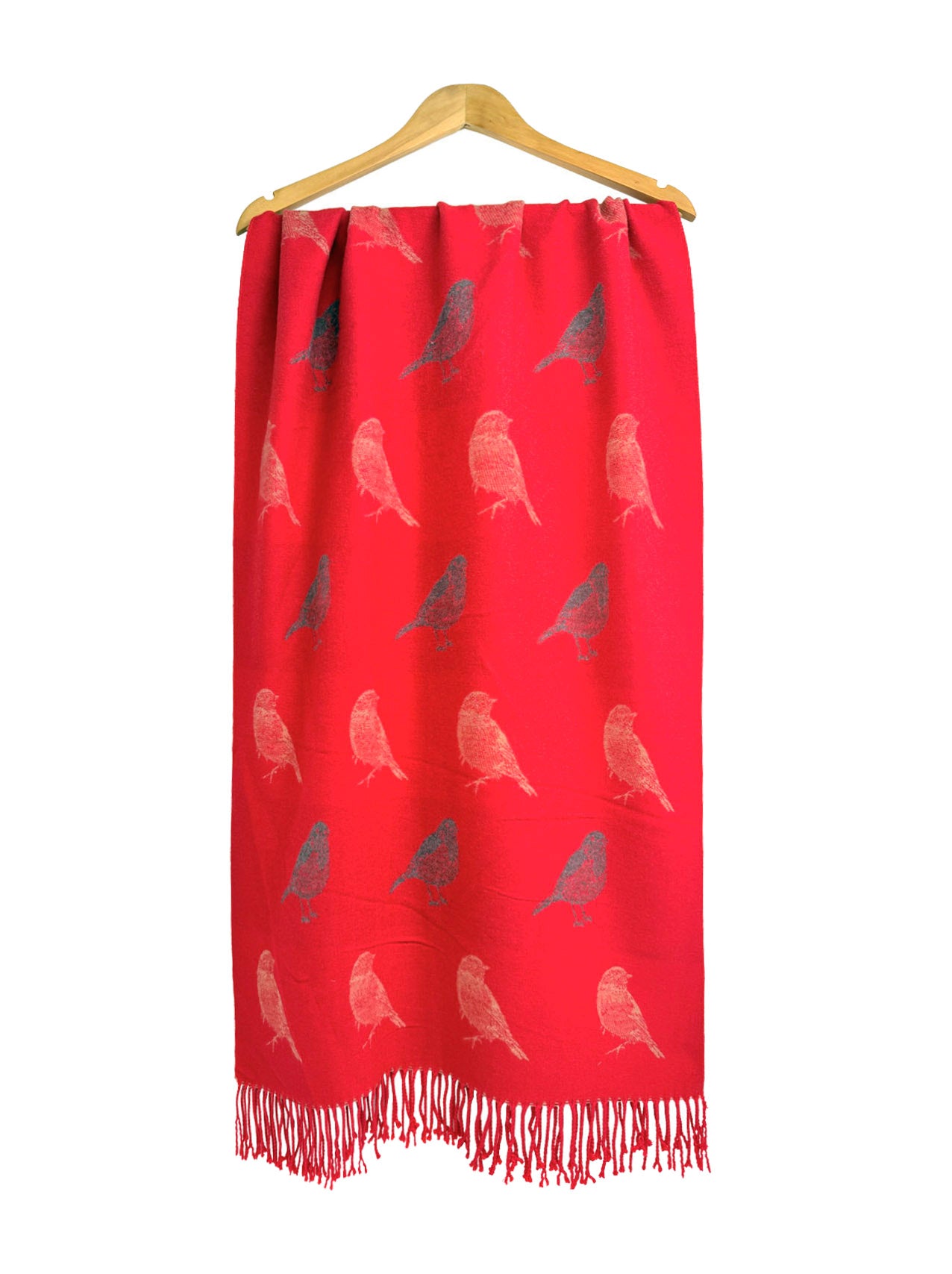 Bird Pattern Viscose Wool Blend Scarf