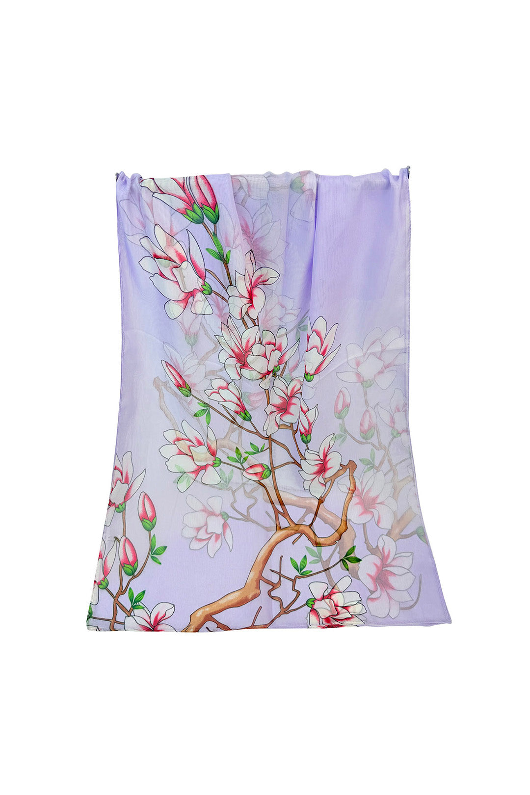 Soft Flowers on Branch Print Chiffon Scarf