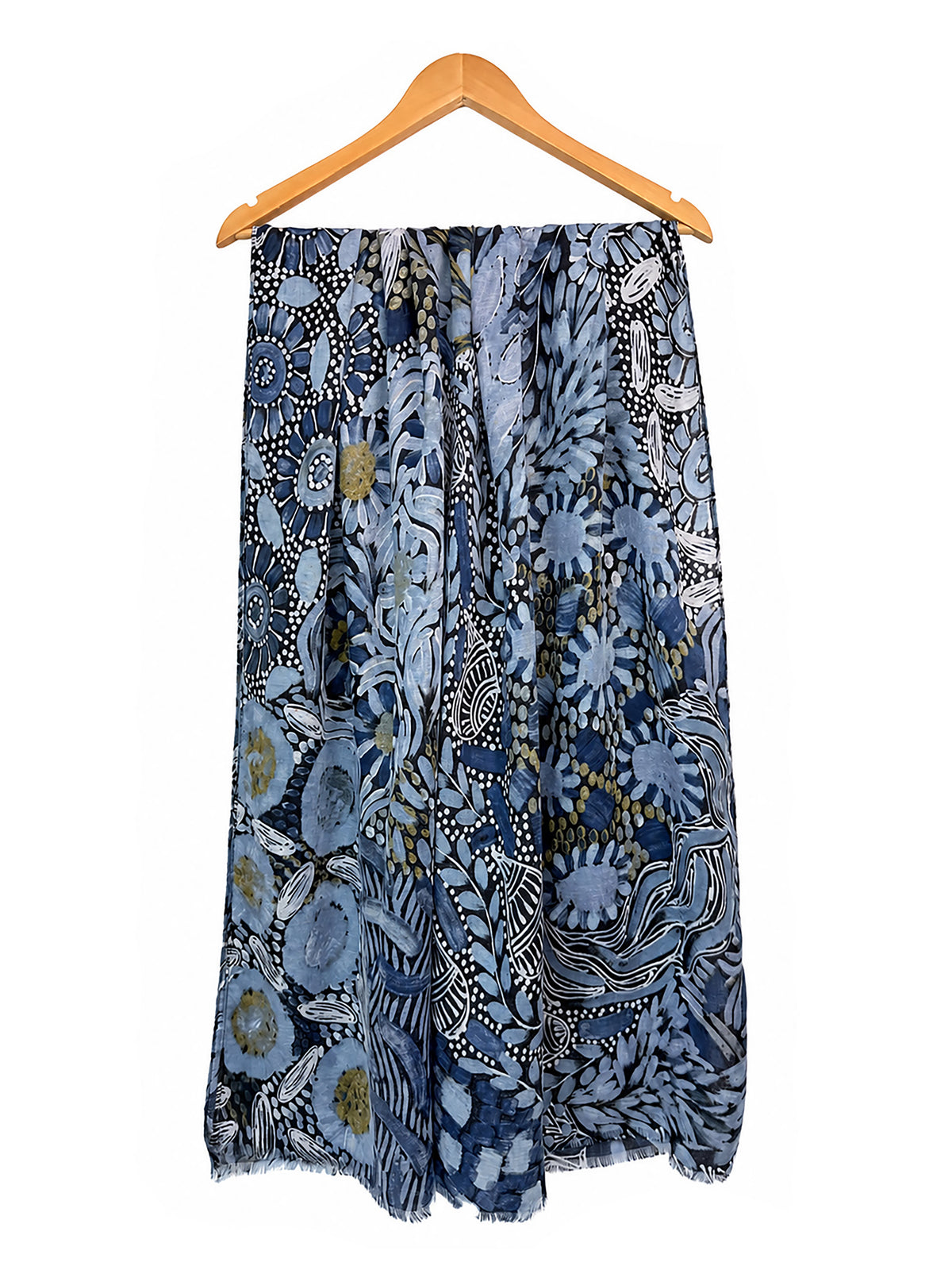 Women's Abstract Floral Print Lightweight Scarf with Frayed Edges