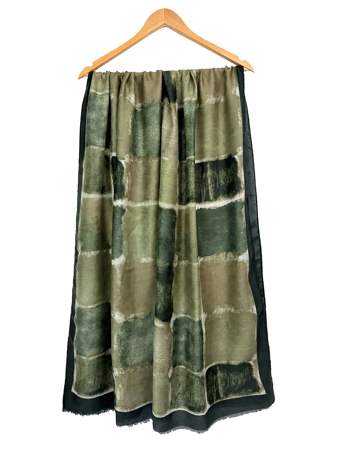 Women’s Abstract Block Print Lightweight Scarf with Fringed Trim