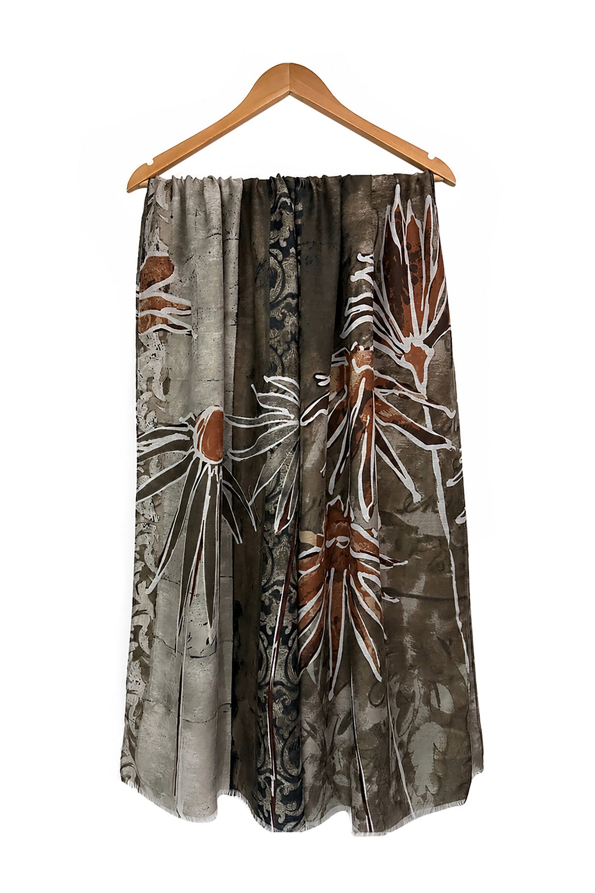 Women’s Floral Print Lightweight Scarf with Frayed Edges