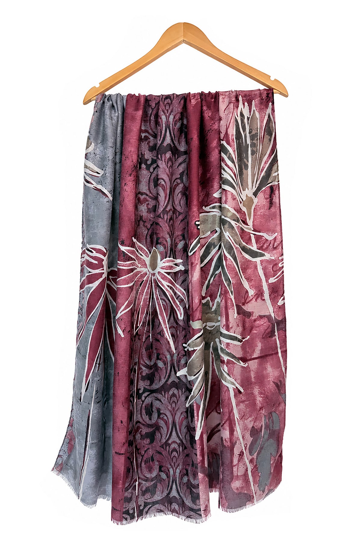 Women’s Floral Print Lightweight Scarf with Frayed Edges