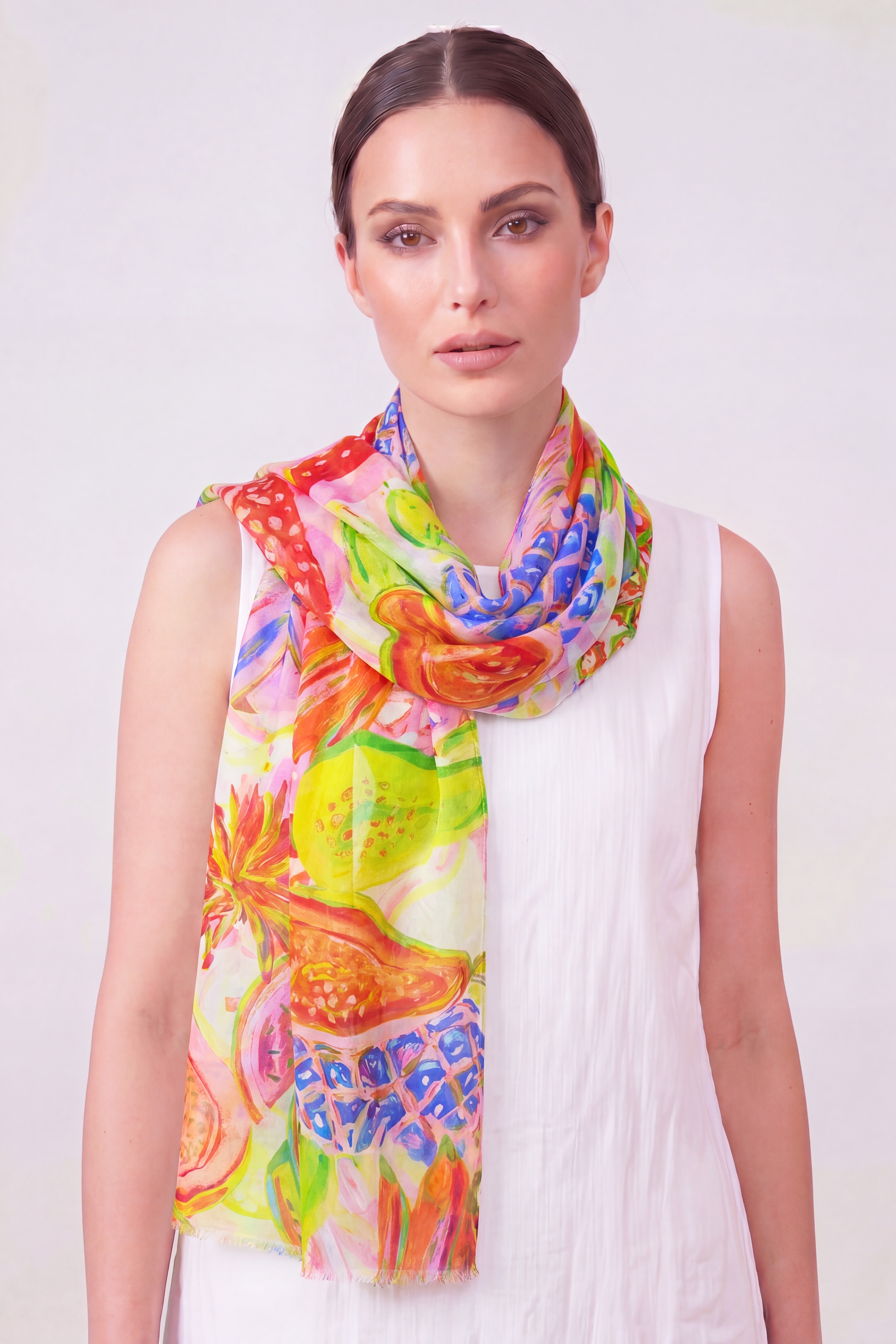 Tropical Fruit Print Lightweight Scarf