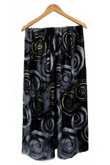 Women’s Abstract Circle Print Lightweight Scarf with Fringed Edge