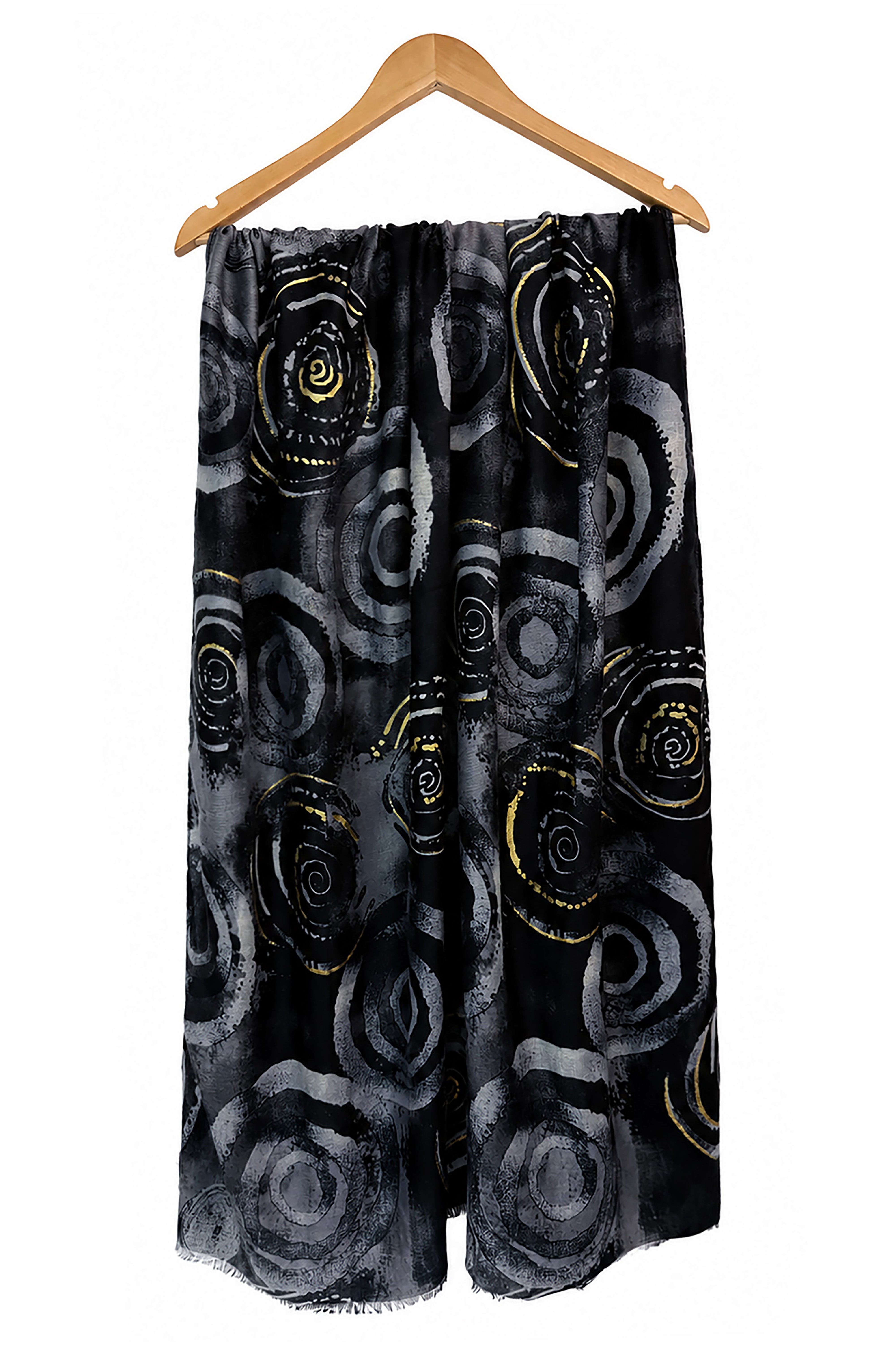 Women’s Abstract Circle Print Lightweight Scarf with Fringed Edge