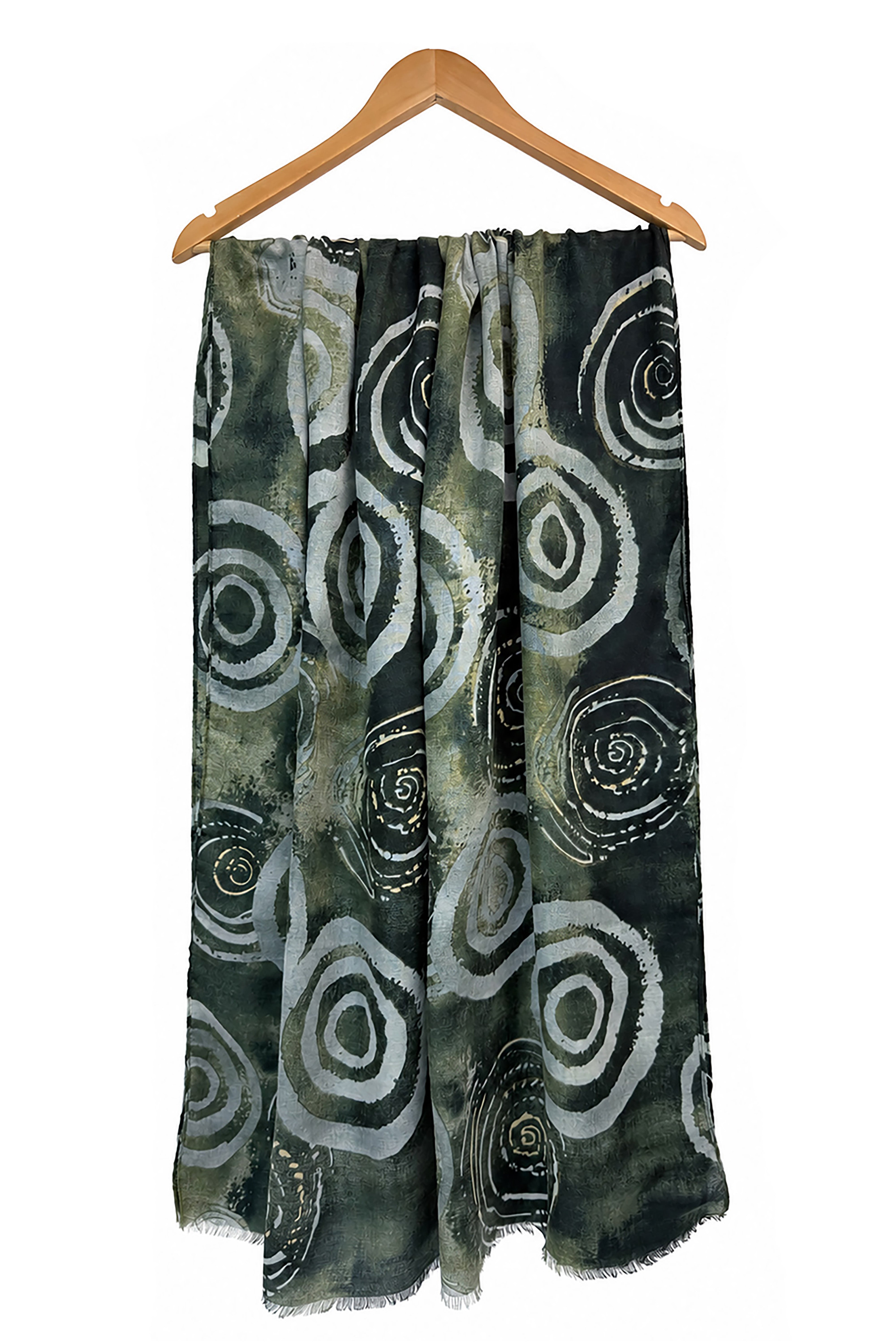 Women’s Abstract Circle Print Lightweight Scarf with Fringed Edge