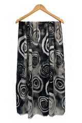 Women’s Abstract Circle Print Lightweight Scarf with Fringed Edge