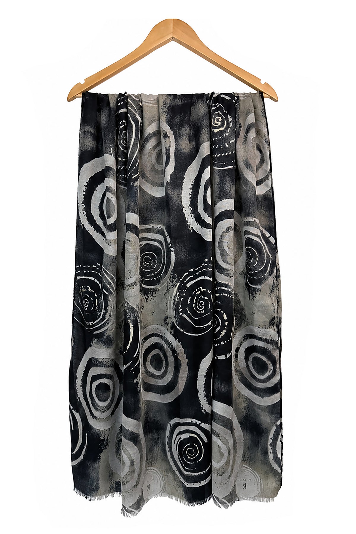 Women’s Abstract Circle Print Lightweight Scarf with Fringed Edge