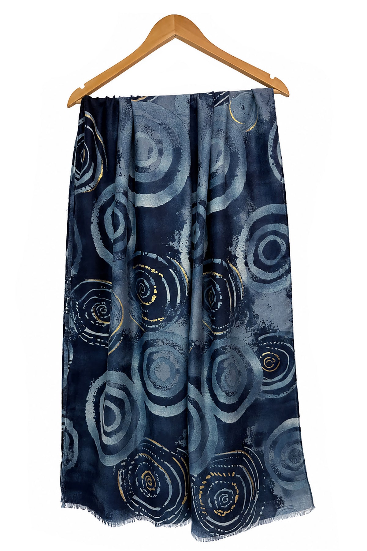 Women’s Abstract Circle Print Lightweight Scarf with Fringed Edge