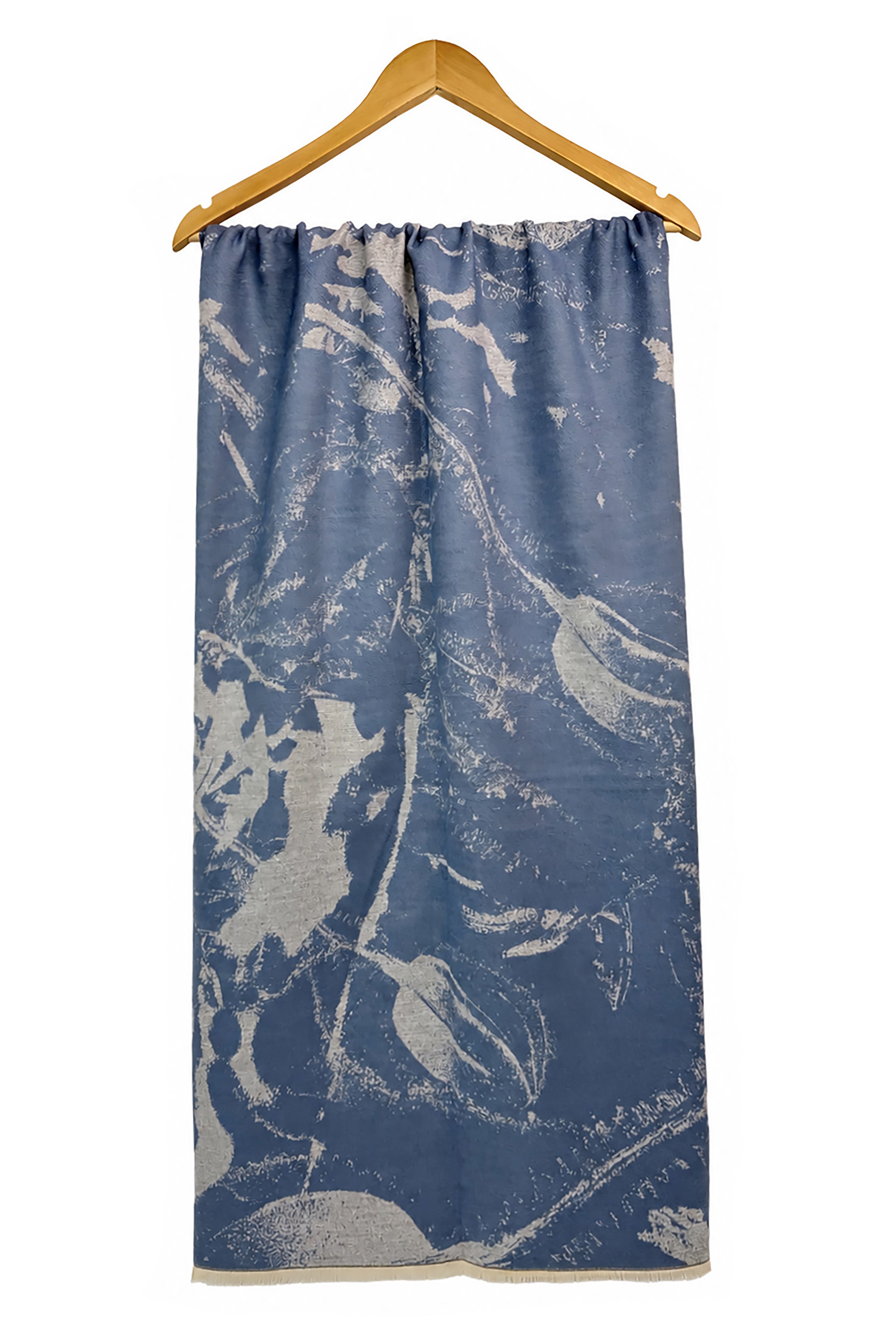 Women’s Abstract Floral Print Woven Scarf with Fringed Trim