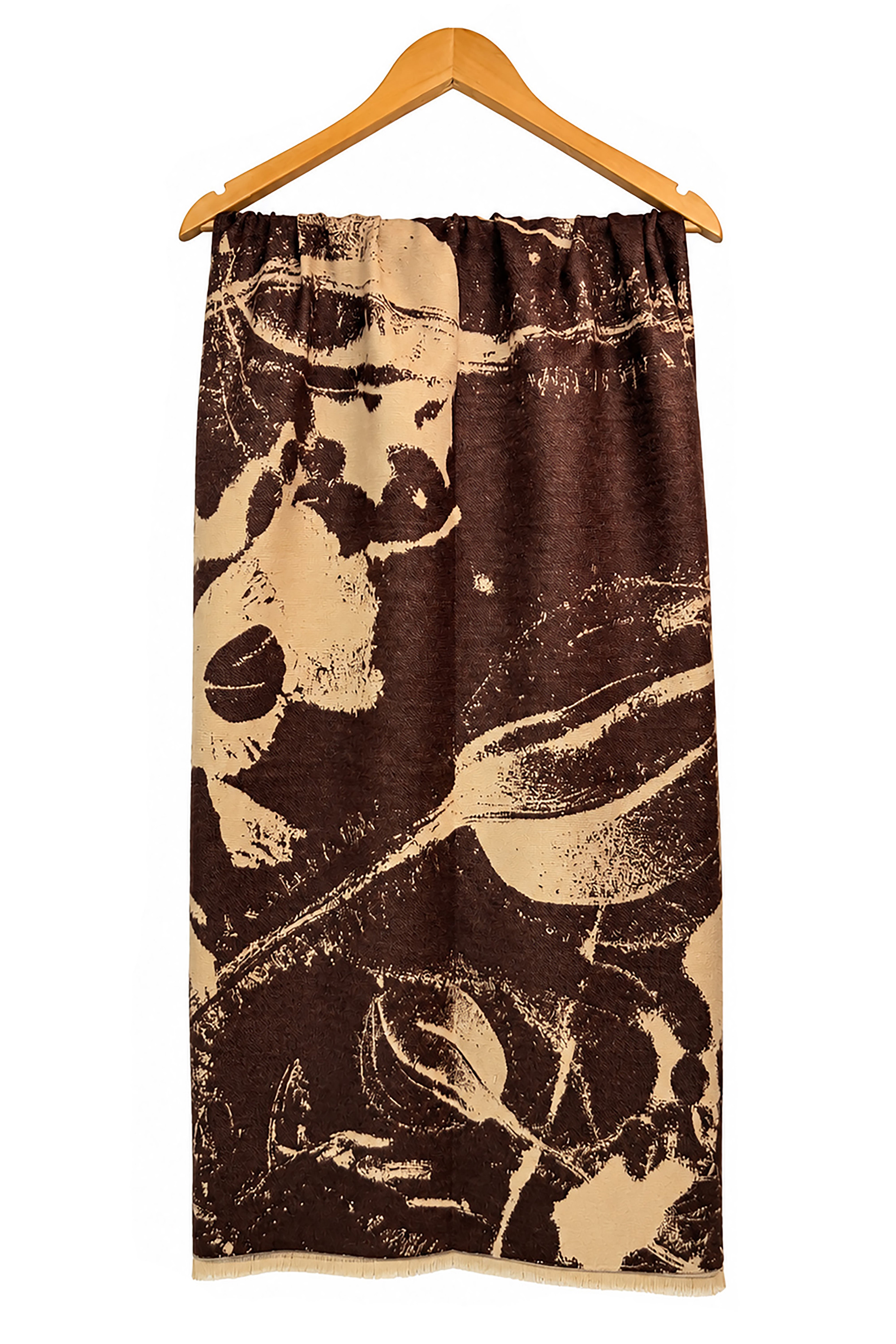 Women’s Abstract Floral Print Woven Scarf with Fringed Trim