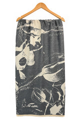 Women’s Abstract Floral Print Woven Scarf with Fringed Trim