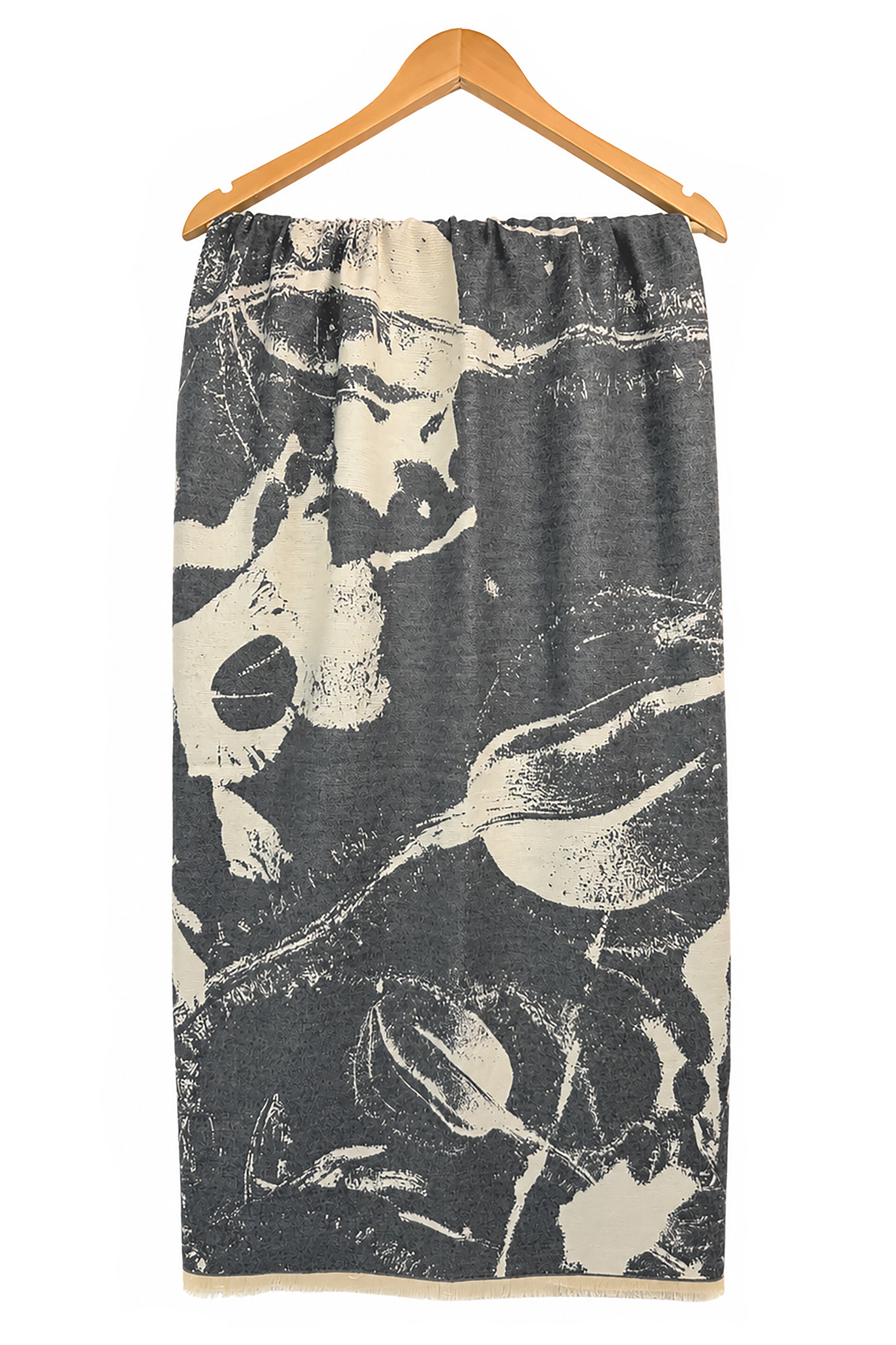 Women’s Abstract Floral Print Woven Scarf with Fringed Trim