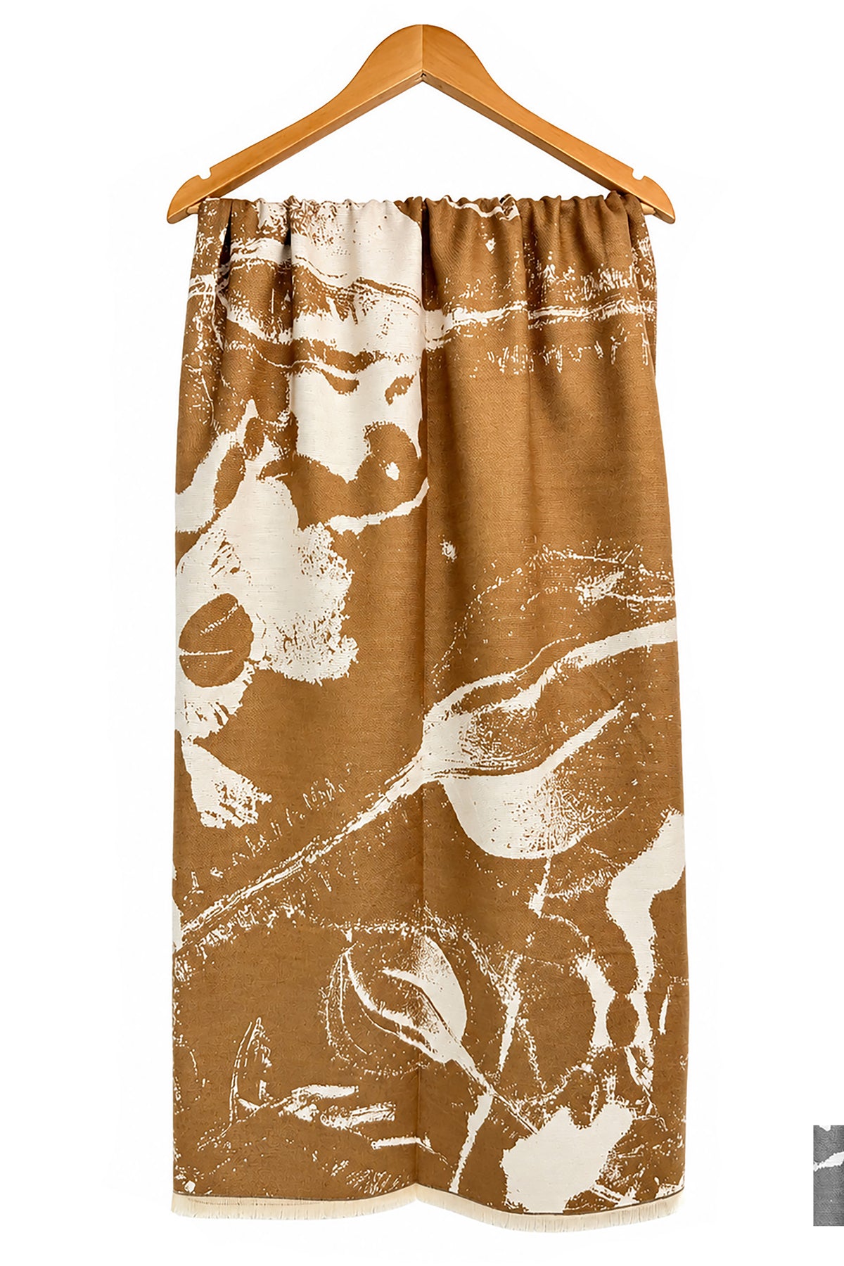 Women’s Abstract Floral Print Woven Scarf with Fringed Trim