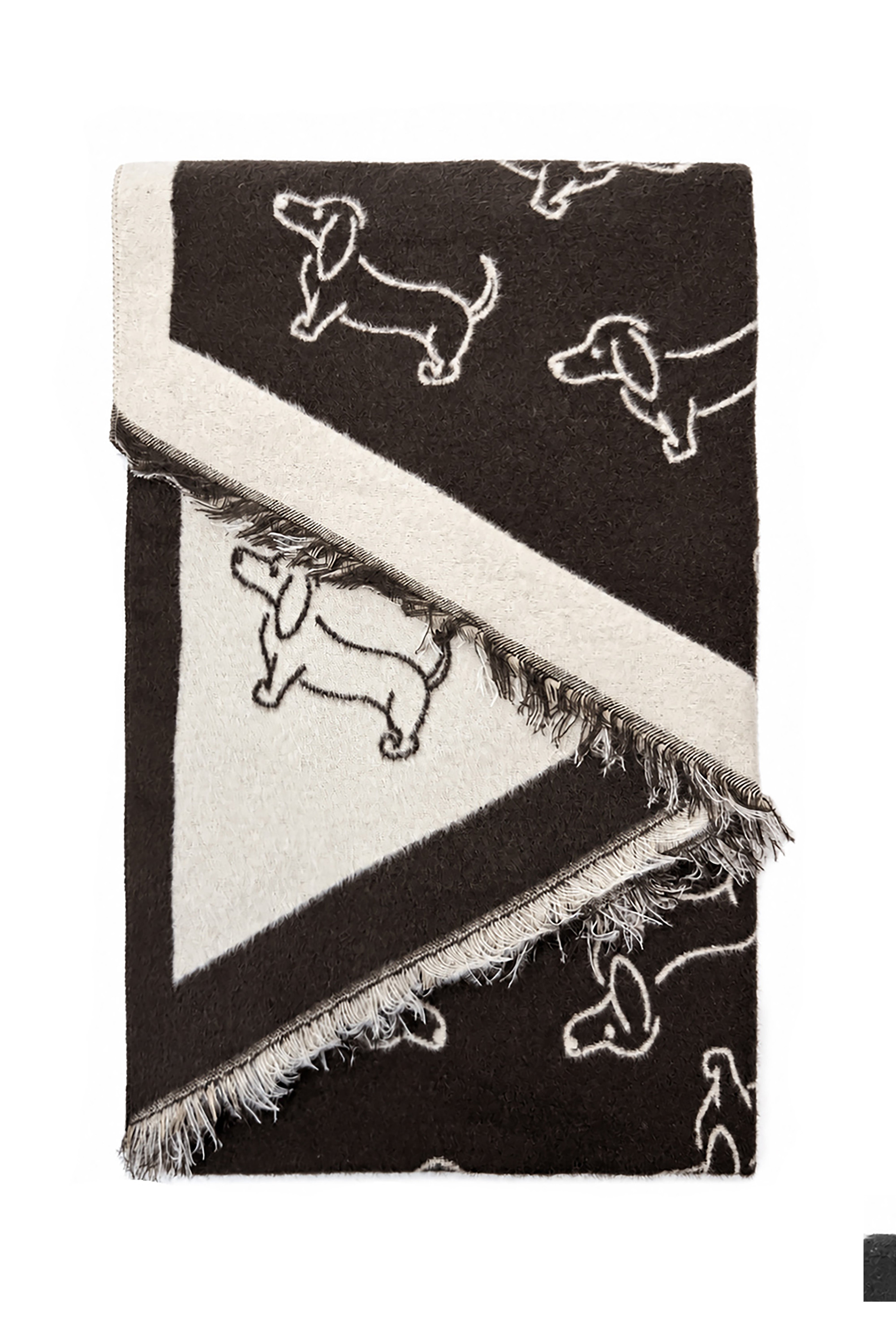 Women’s Dachshund Sausage Dog Print Scarf with Fringed Trim