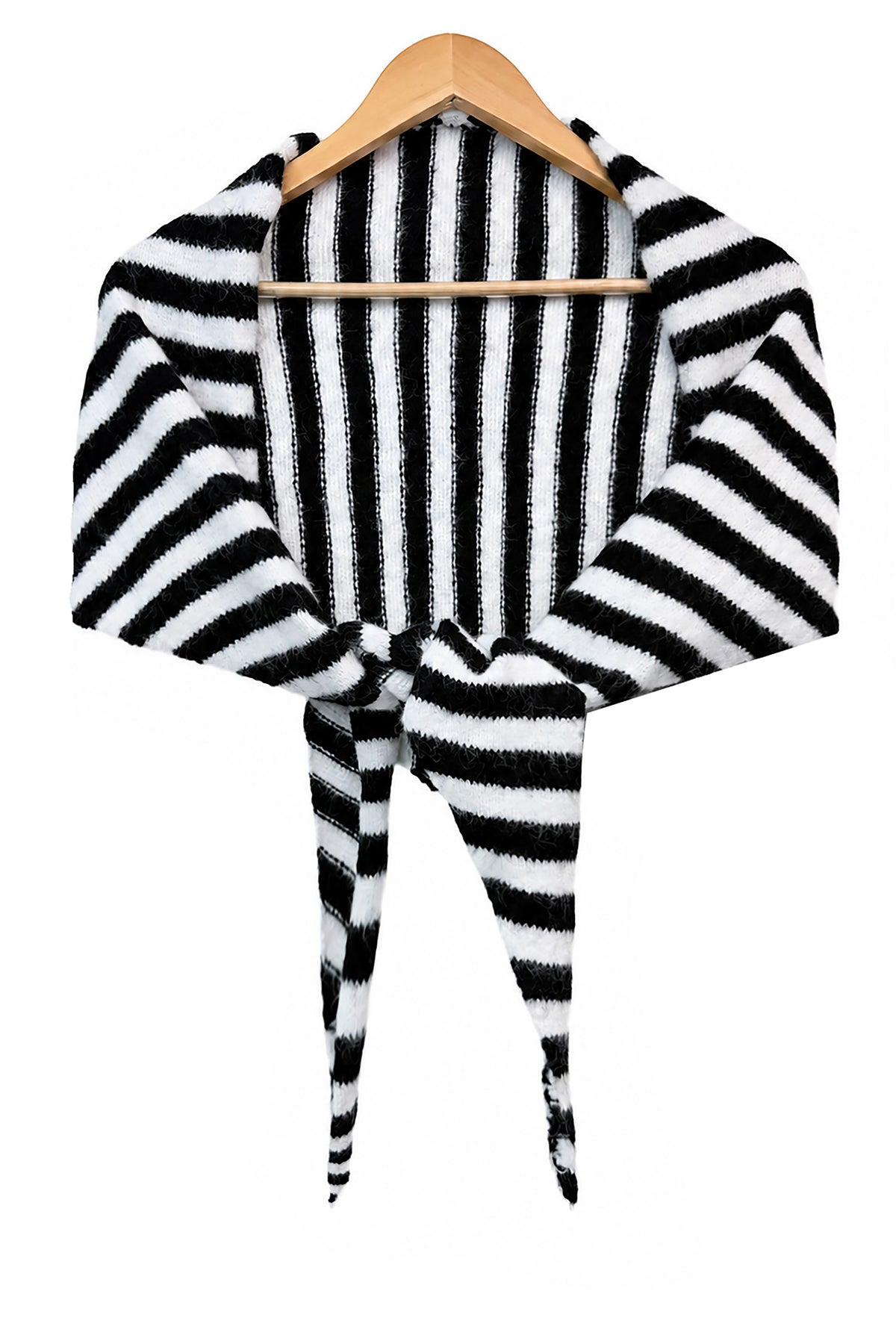 Striped Wool Blend Knitted Triangle Scarf Shawl