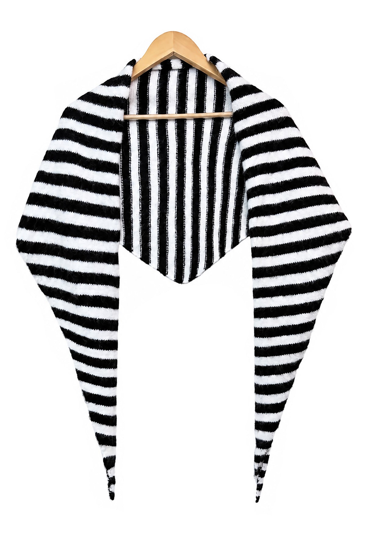 Striped Wool Blend Knitted Triangle Scarf Shawl