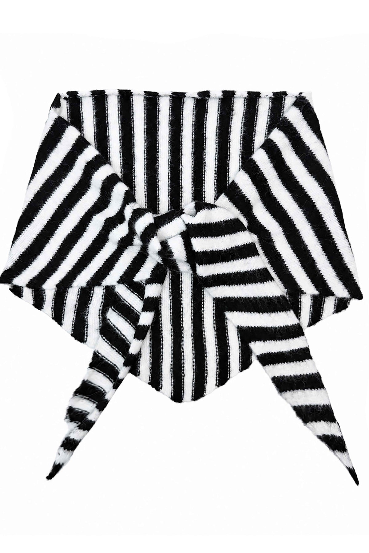 Striped Wool Blend Knitted Triangle Scarf Shawl