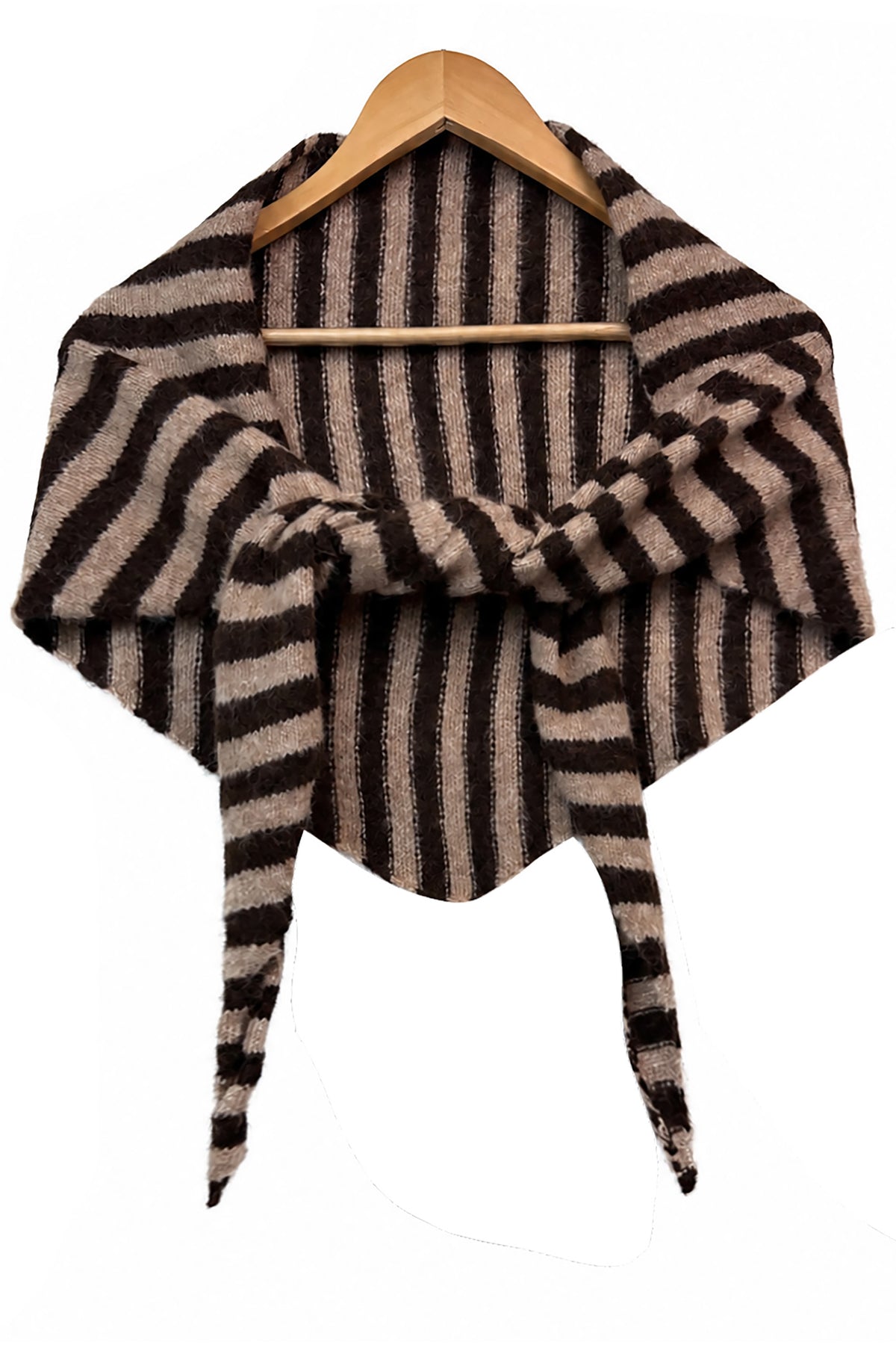 Striped Wool Blend Knitted Triangle Scarf Shawl