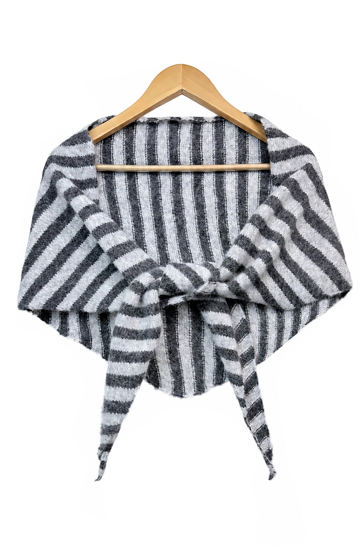 Striped Wool Blend Knitted Triangle Scarf Shawl