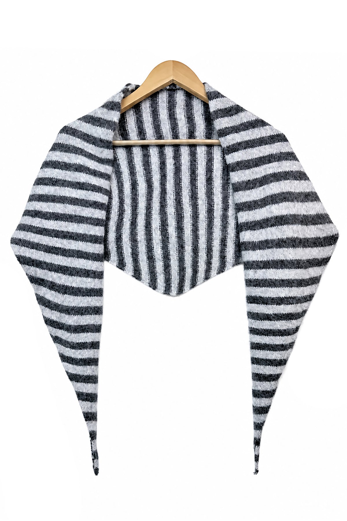 Striped Wool Blend Knitted Triangle Scarf Shawl