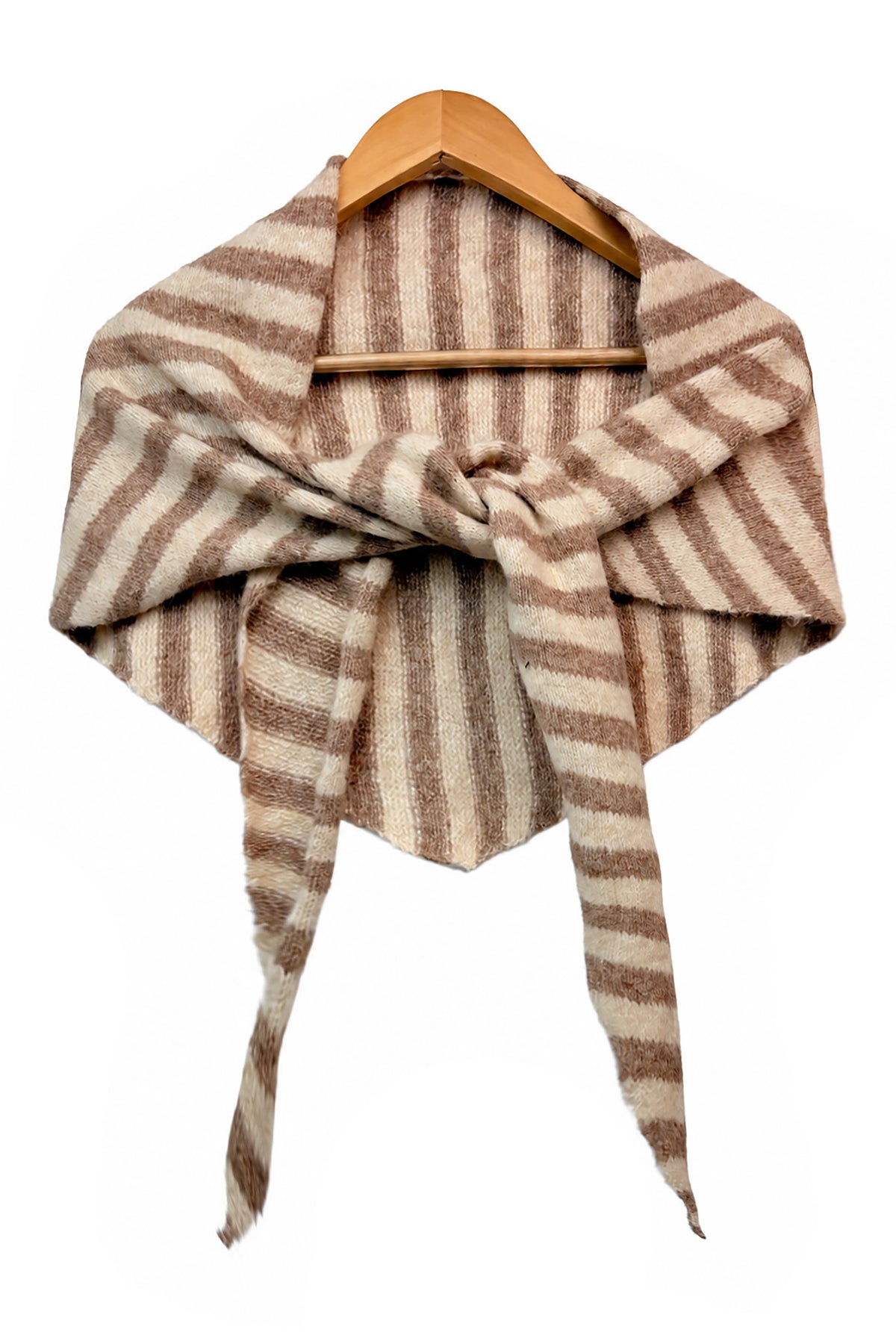 Striped Wool Blend Knitted Triangle Scarf Shawl