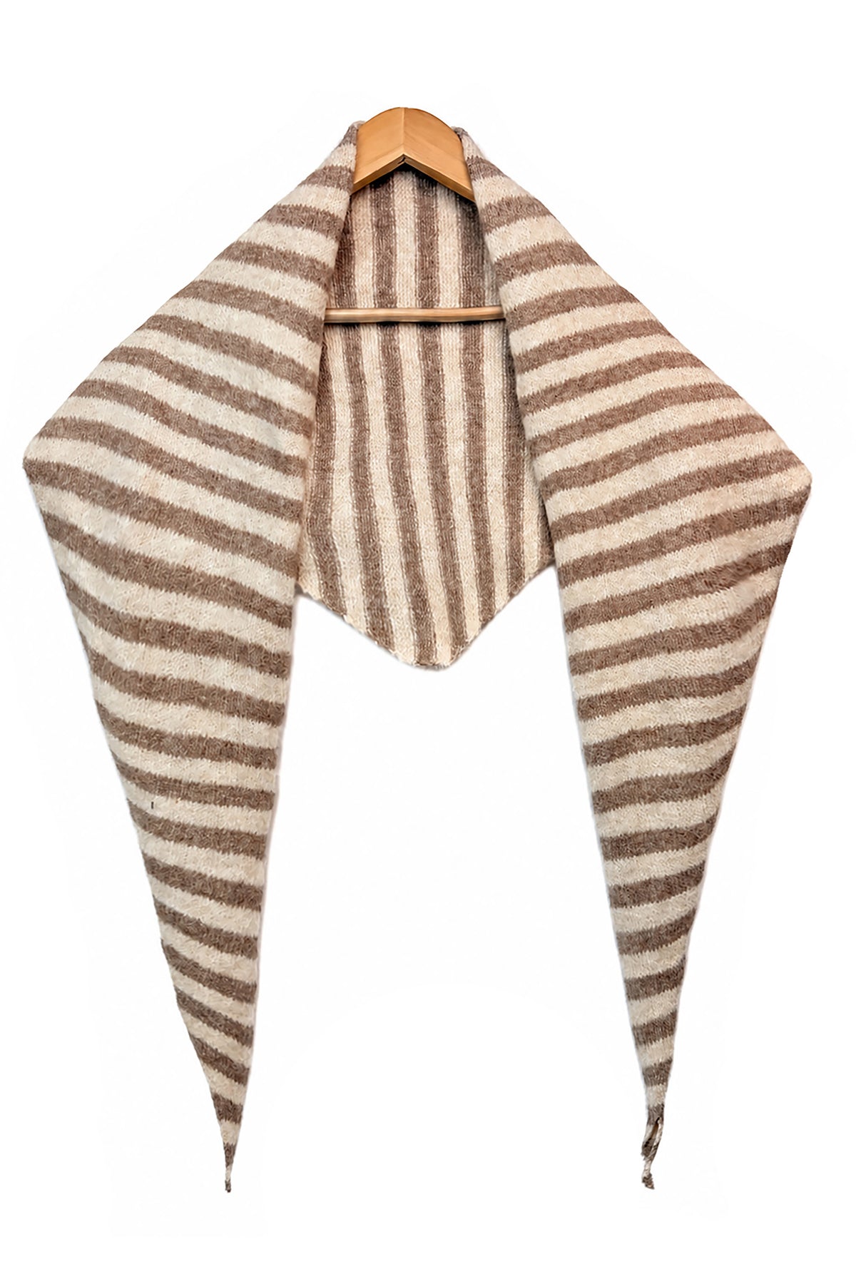 Striped Wool Blend Knitted Triangle Scarf Shawl