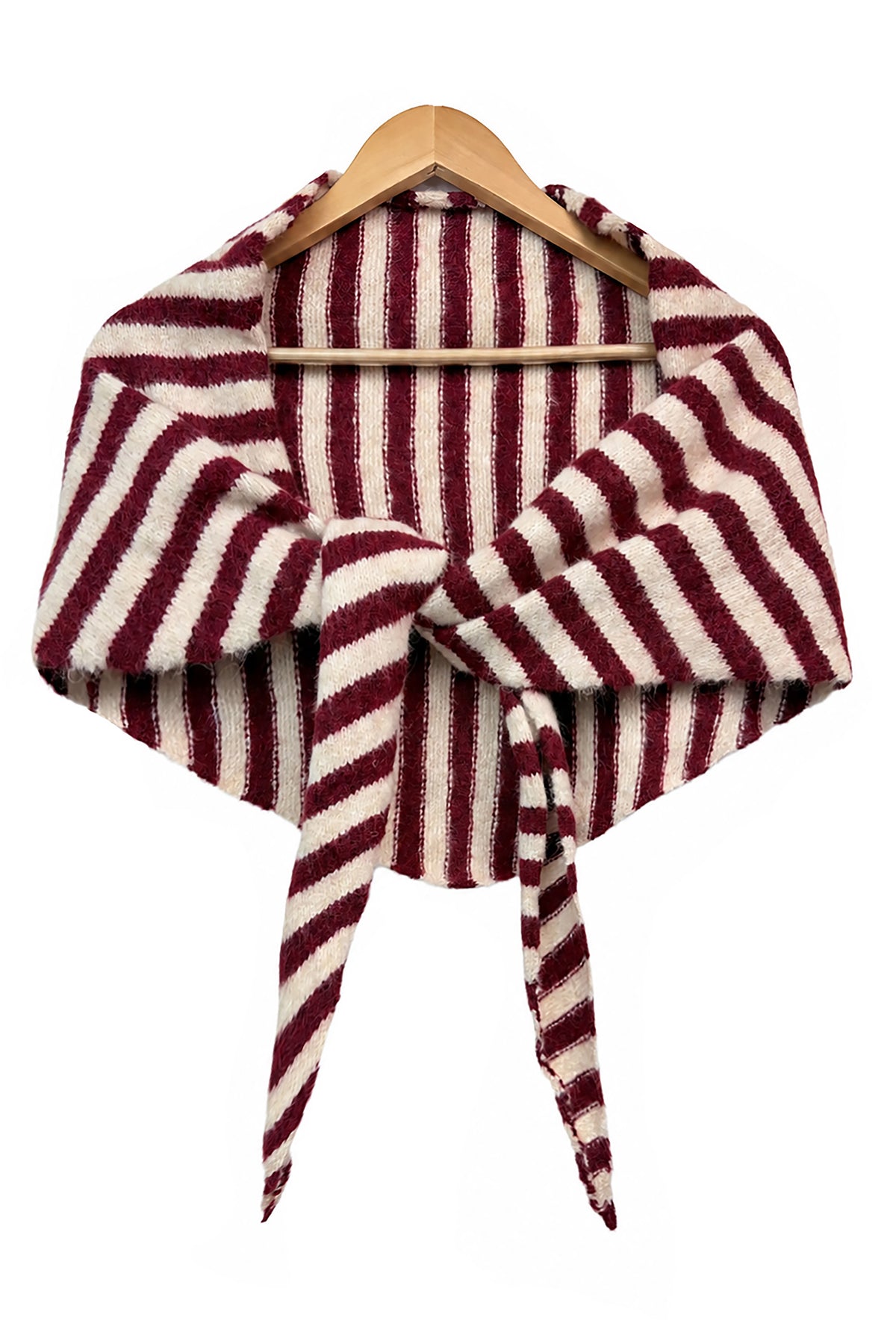 Striped Wool Blend Knitted Triangle Scarf Shawl