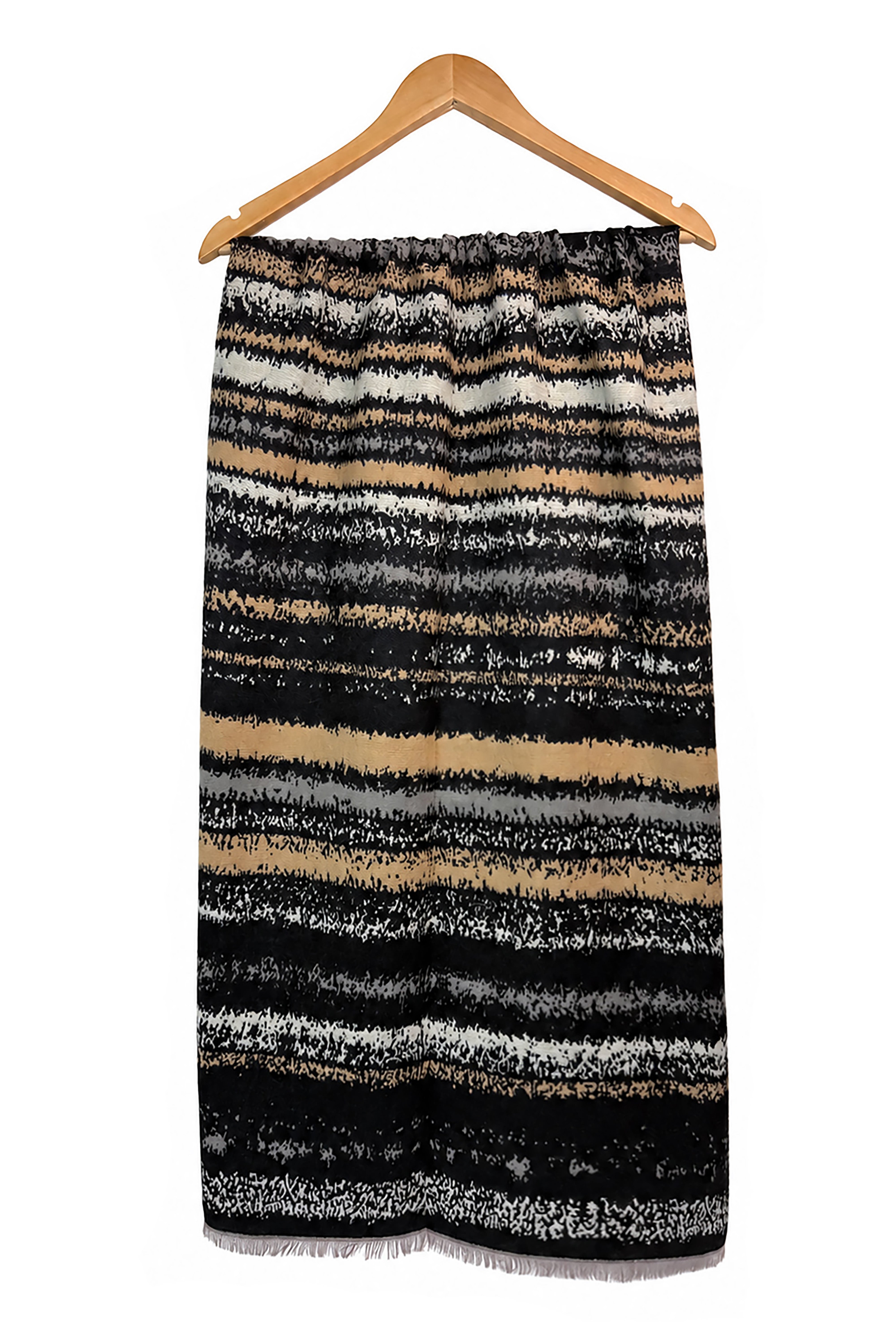 Women’s Abstract Stripe Print Scarf – Soft Lightweight Fringed Wrap