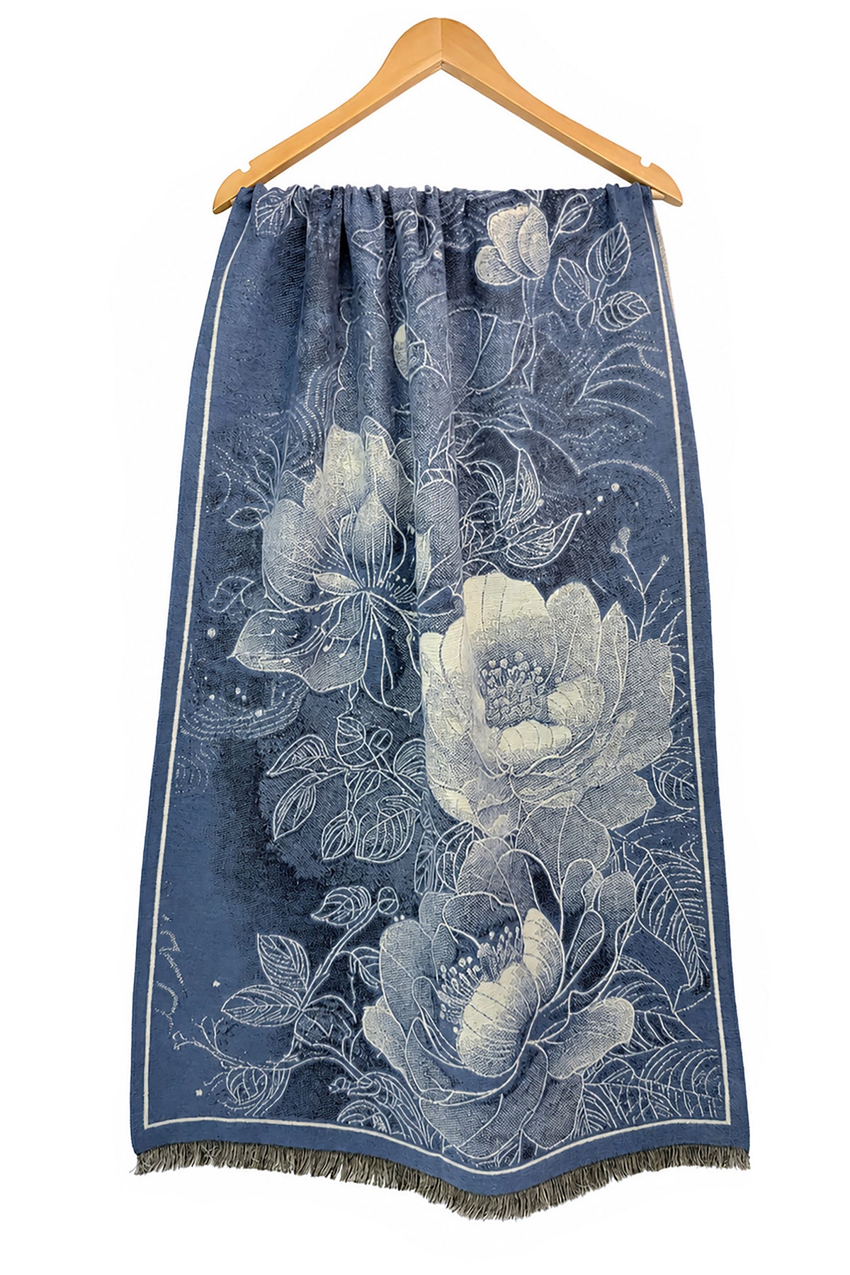 Women’s Botanical Floral Reversible Scarf with Fringed Trim