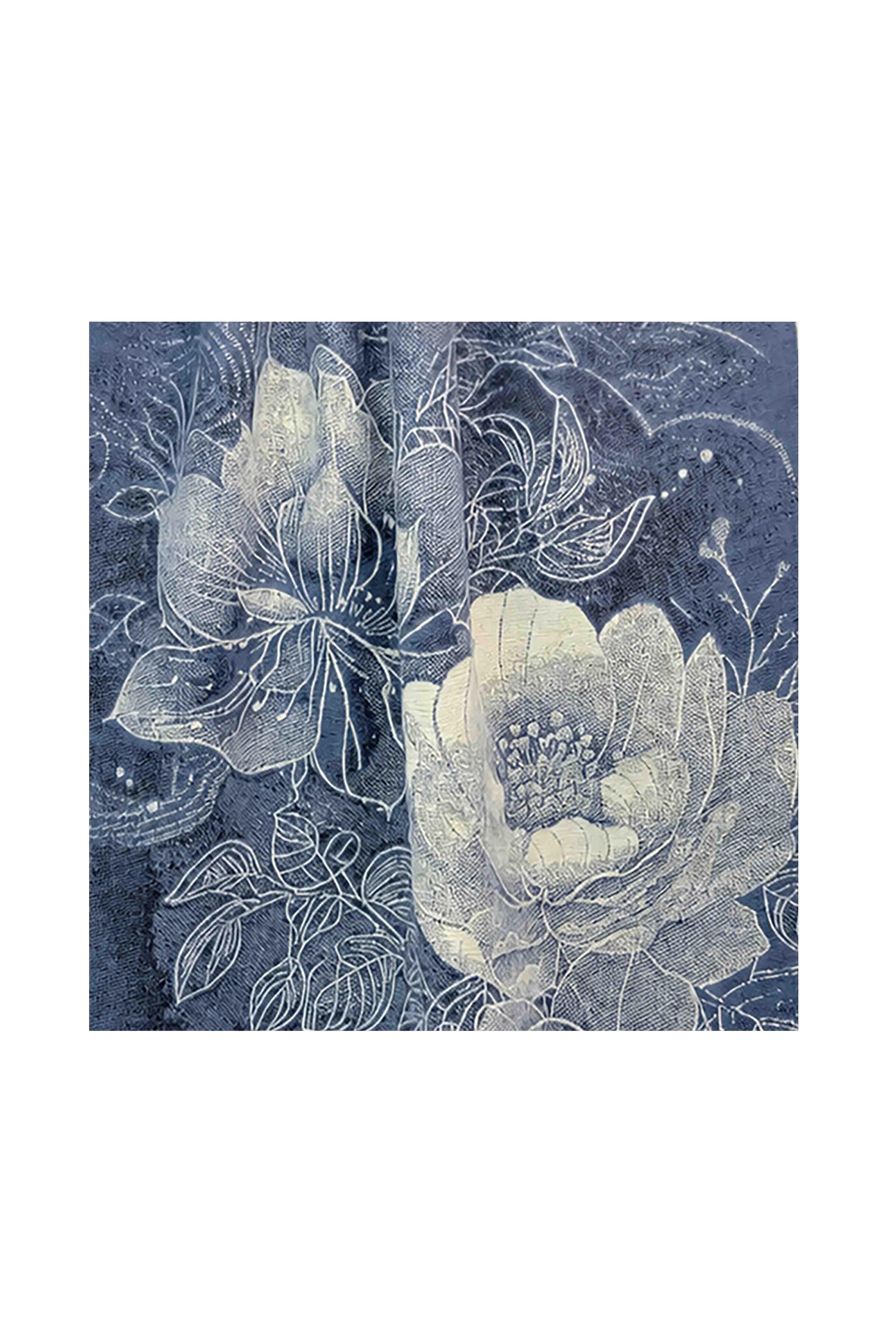 Women’s Botanical Floral Reversible Scarf with Fringed Trim