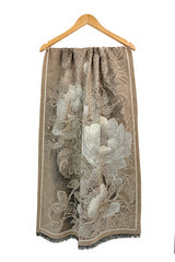 Women’s Botanical Floral Reversible Scarf with Fringed Trim