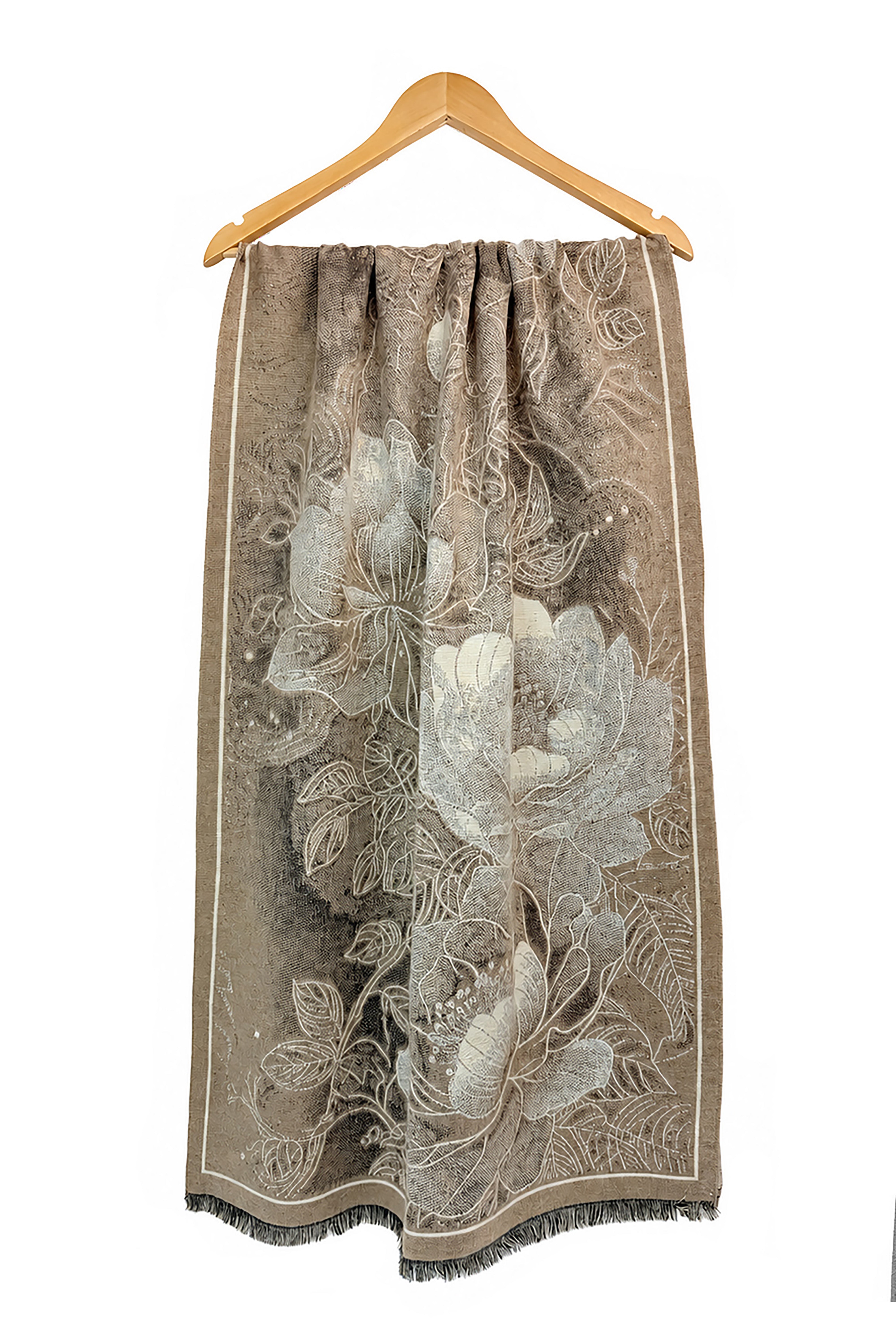 Women’s Botanical Floral Reversible Scarf with Fringed Trim