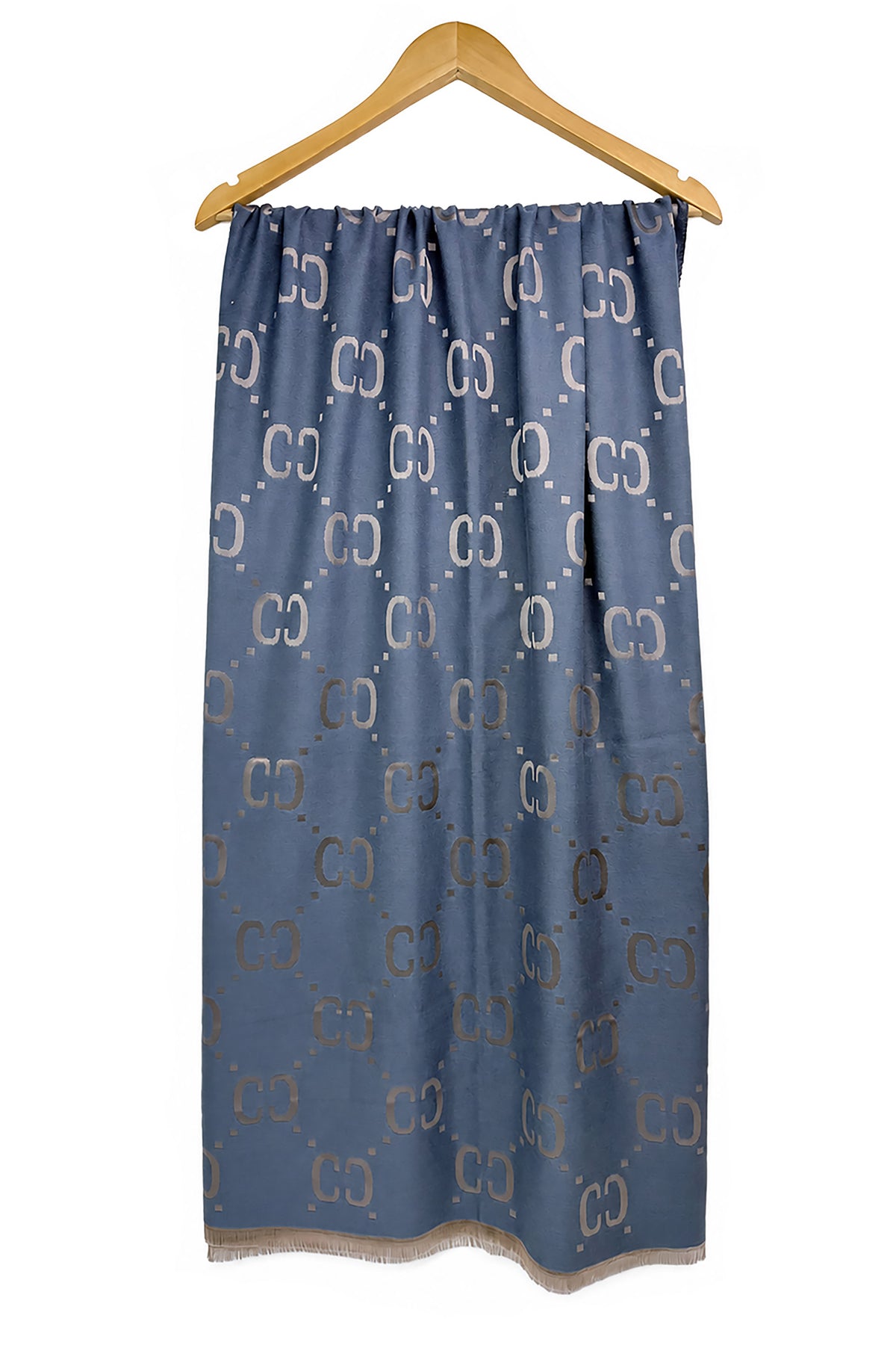 Women’s Reversible Monogram Pattern Scarf with Fringed Trim