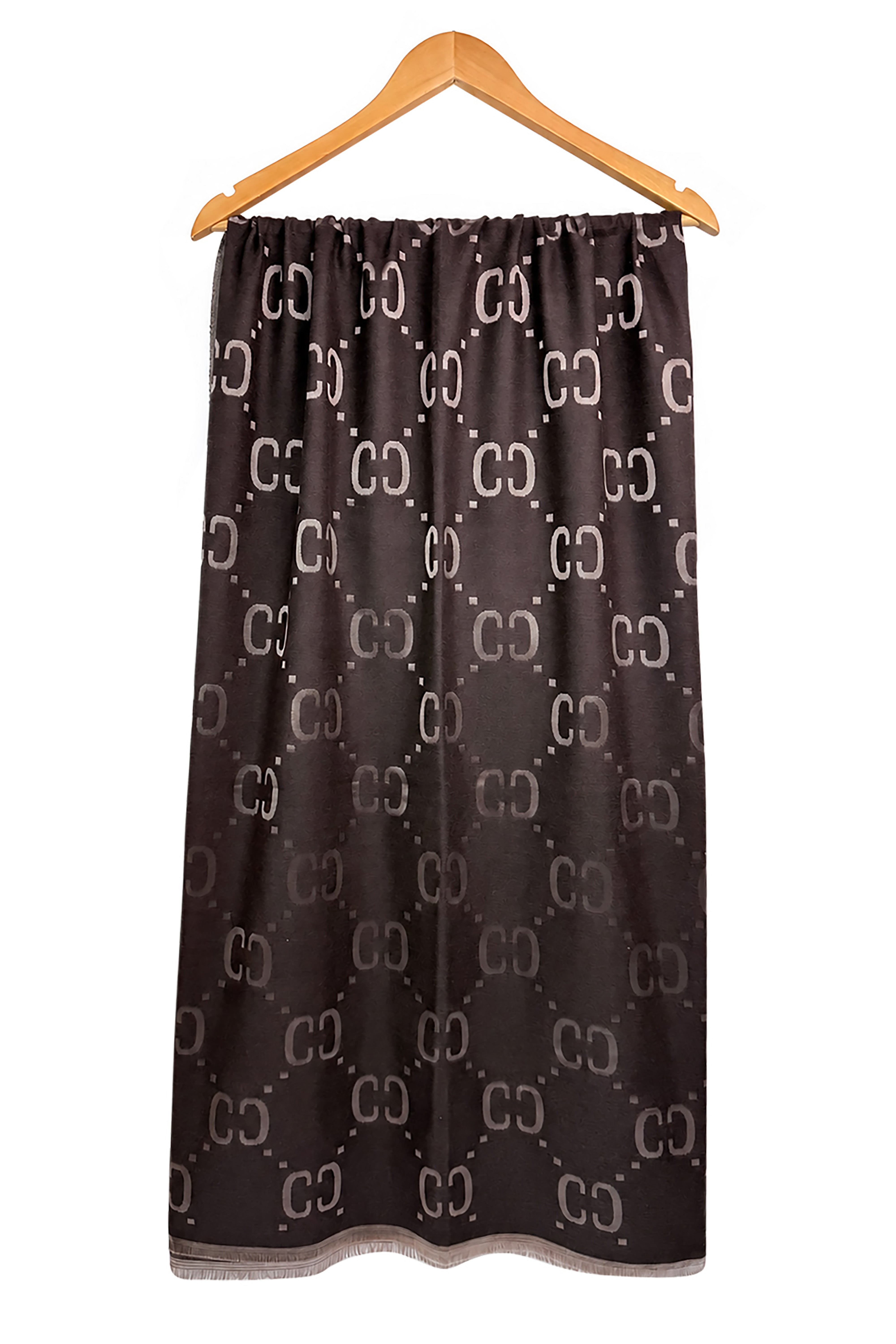 Women’s Reversible Monogram Pattern Scarf with Fringed Trim