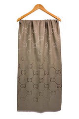 Women’s Reversible Monogram Pattern Scarf with Fringed Trim