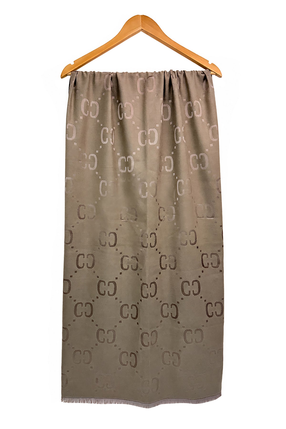 Women’s Reversible Monogram Pattern Scarf with Fringed Trim